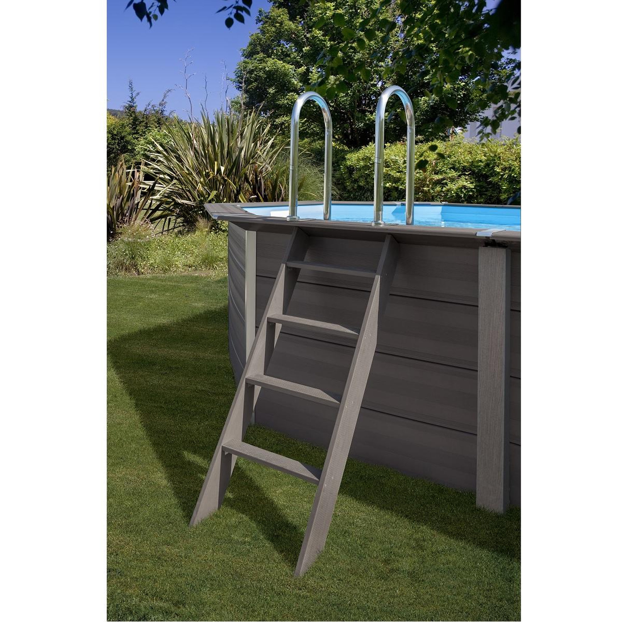 Voir la diapositive 3 : GRE Piscine hors sol ronde en composite - Grise - 4,10 x 1,24 m