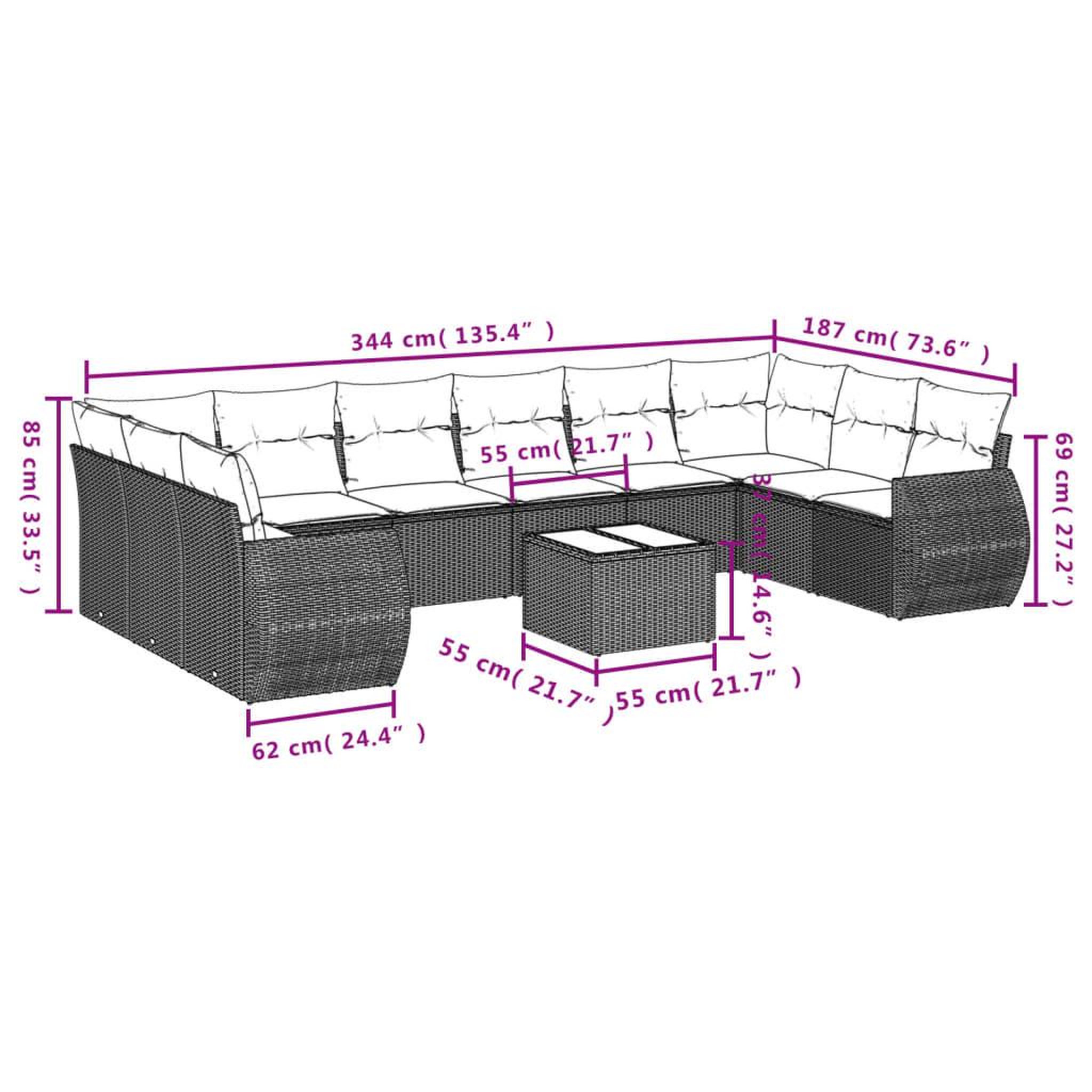 Voir la diapositive 6 : VIDAXL Salon de jardin 10 pcs avec coussins noir resine tressee