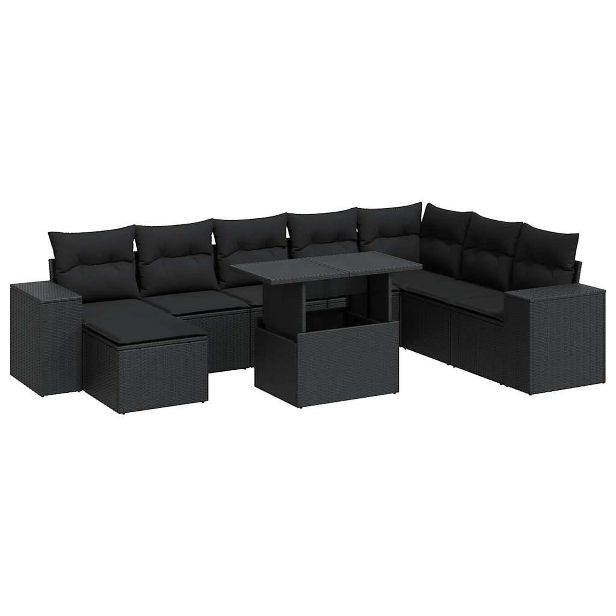 Voir la diapositive 2 : VIDAXL Salon de jardin 9 pcs avec coussins noir resine tressee