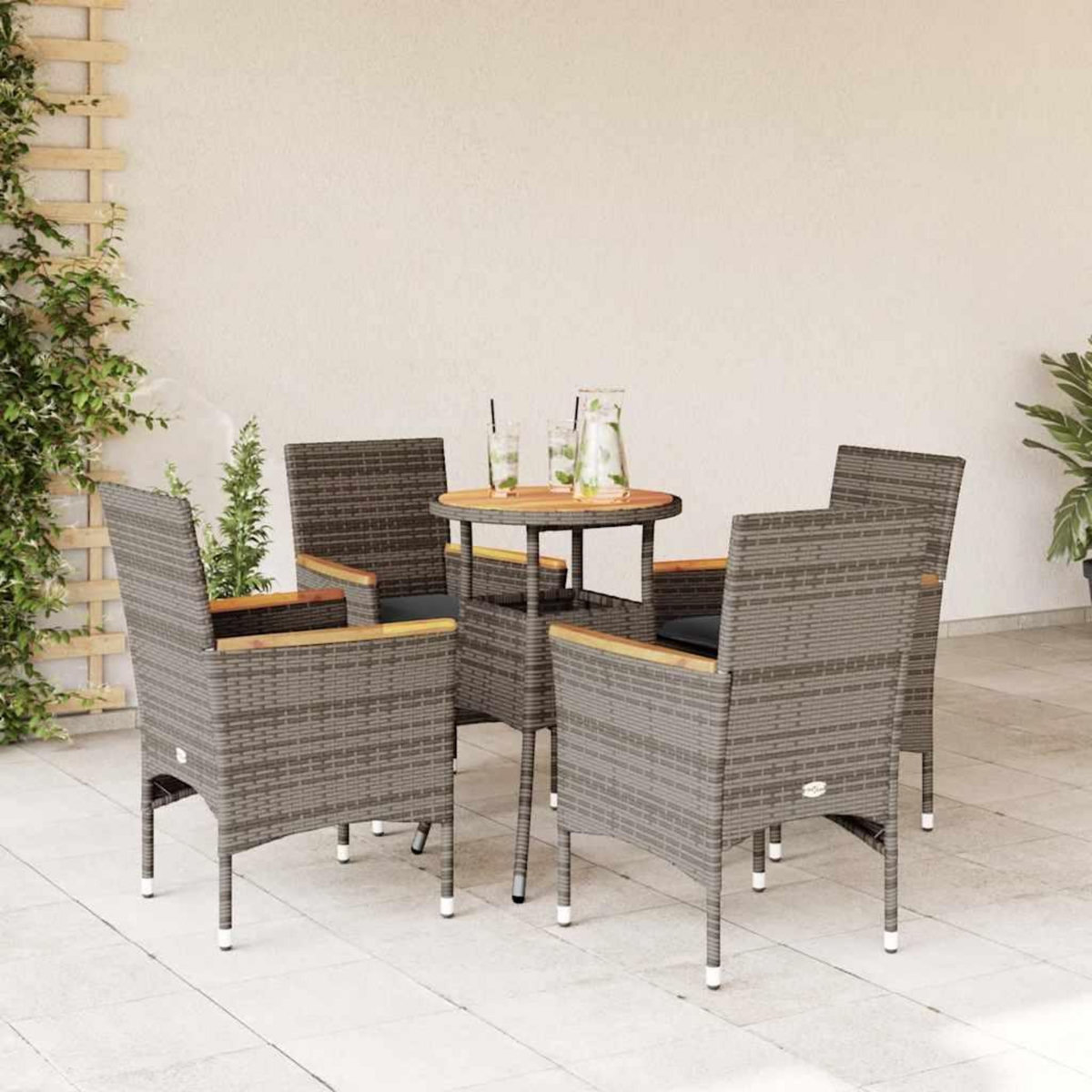 VIDAXL Ensemble a manger de jardin et coussins 5 pcs gris rotin acacia