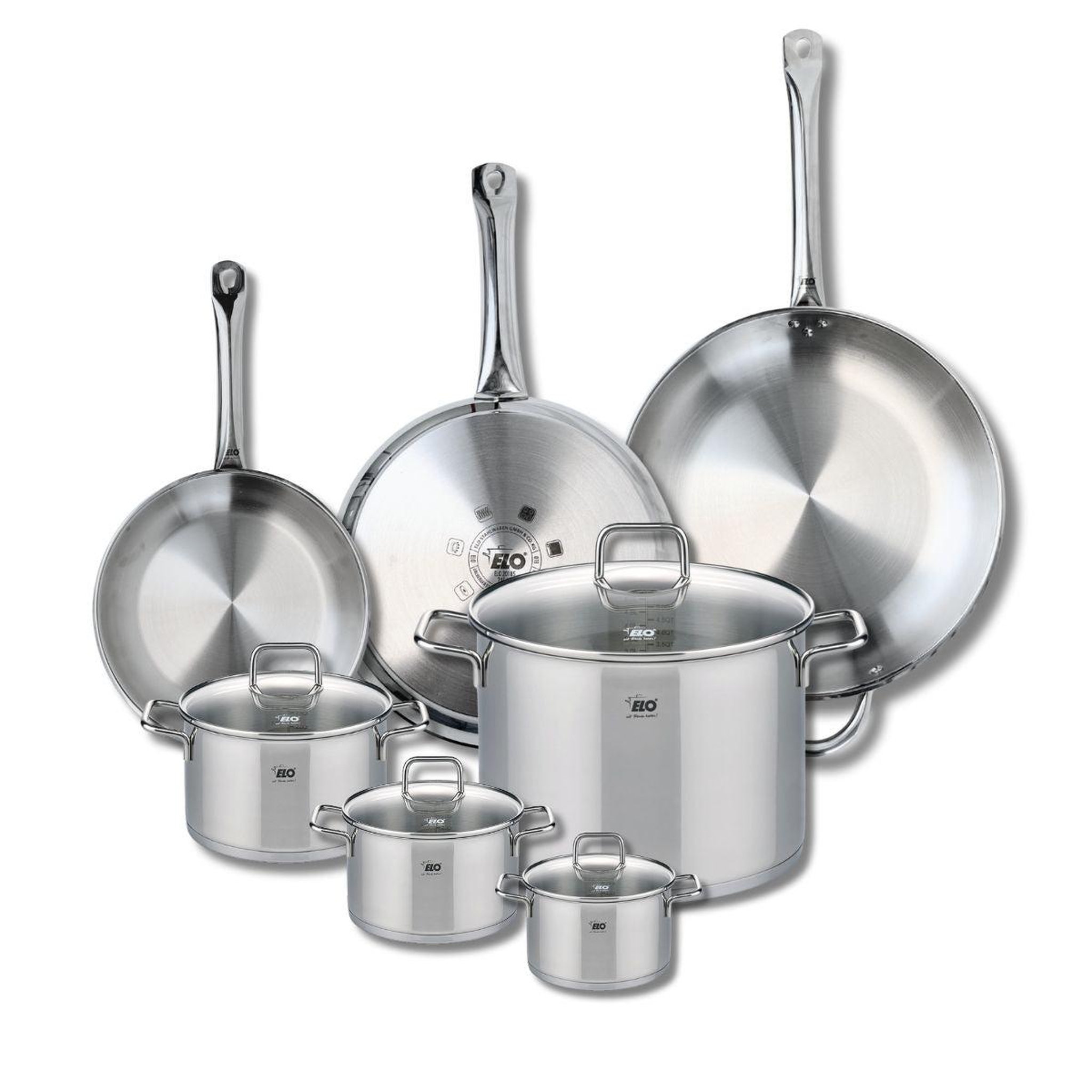 ELO Ensemble de 3 poêles de cuisson 24, 28 et 32 cm et 4 faitouts 12, 14, 16 et 26 cm elo profi citrin
