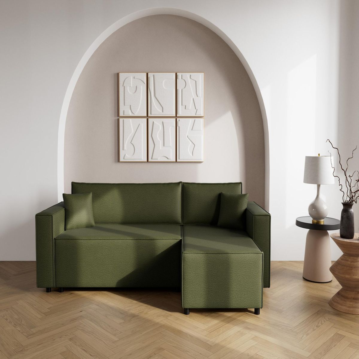 BEST MOBILIER Jonas - canapé d'angle réversible 4 places convertible avec coffre en tissu texturé