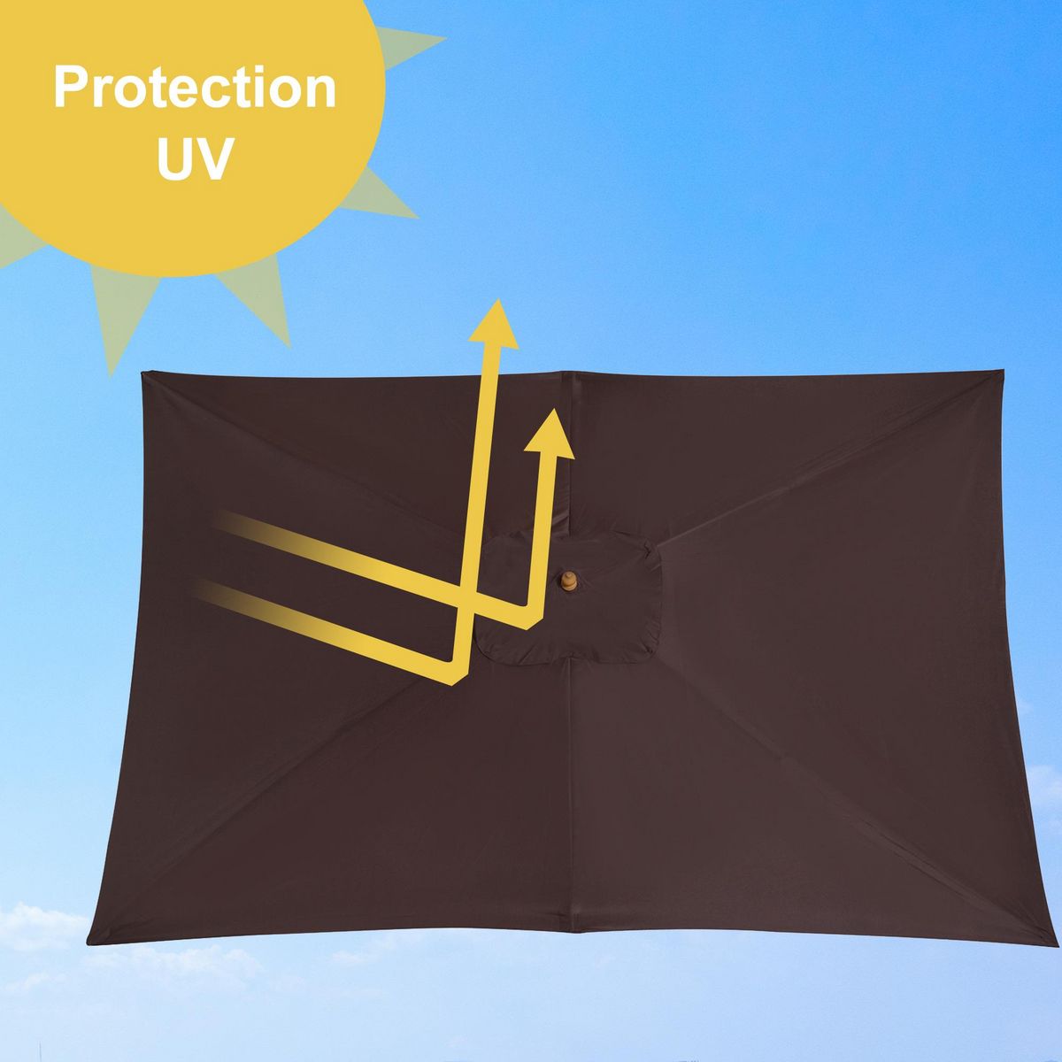 OUTSUNNY Parasol droit hexagonal bois polyester haute densité 2,95 x 2 x 2,55 m chocolat