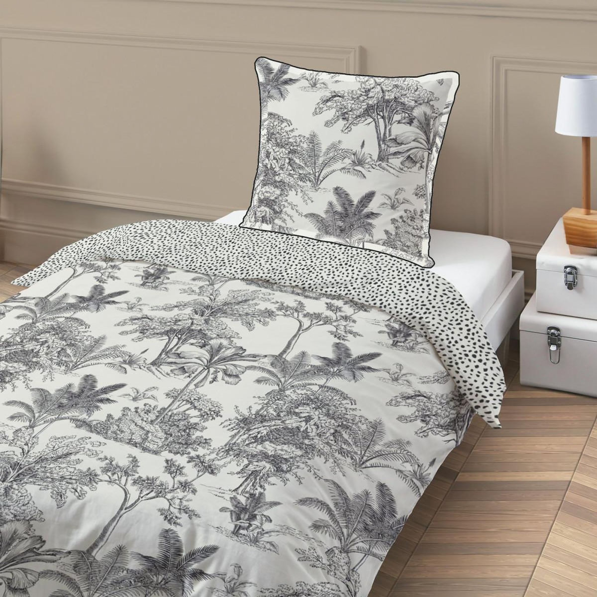FUTURE HOME Parure de lit 1 personne en coton 57 fils imprimé blanc 140x200cm