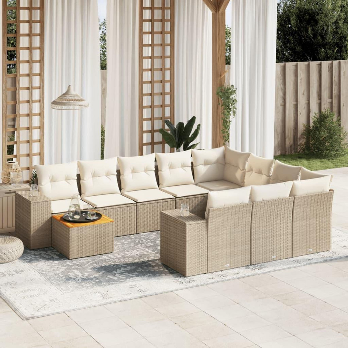 VIDAXL Salon de jardin 11 pcs avec coussins beige resine tressee