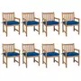 VIDAXL Chaises de jardin 8 pcs avec coussins bleu Bois de teck solide