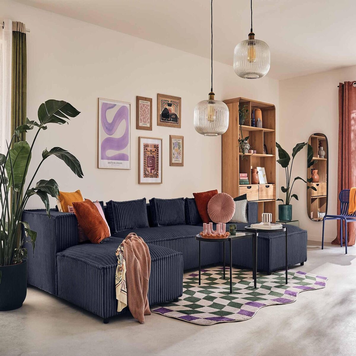 LISA DESIGN Stella - canapé panoramique en u - 7 places - en velours côtelé grosses côtes