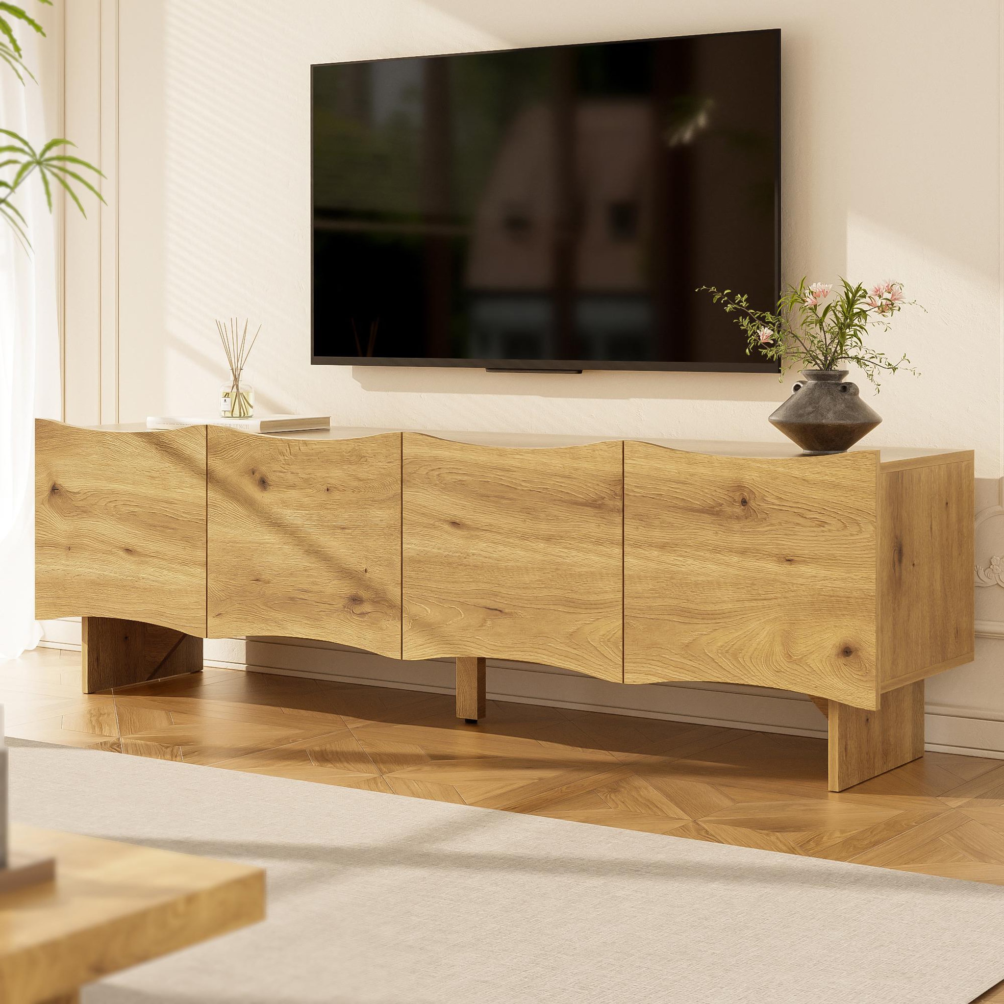 Voir la diapositive 4 : MERAX Meuble tv naturel 155 cm panneau de particules