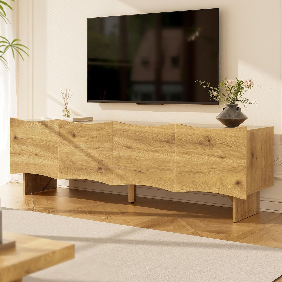 MERAX Meuble tv naturel 155 cm panneau de particules