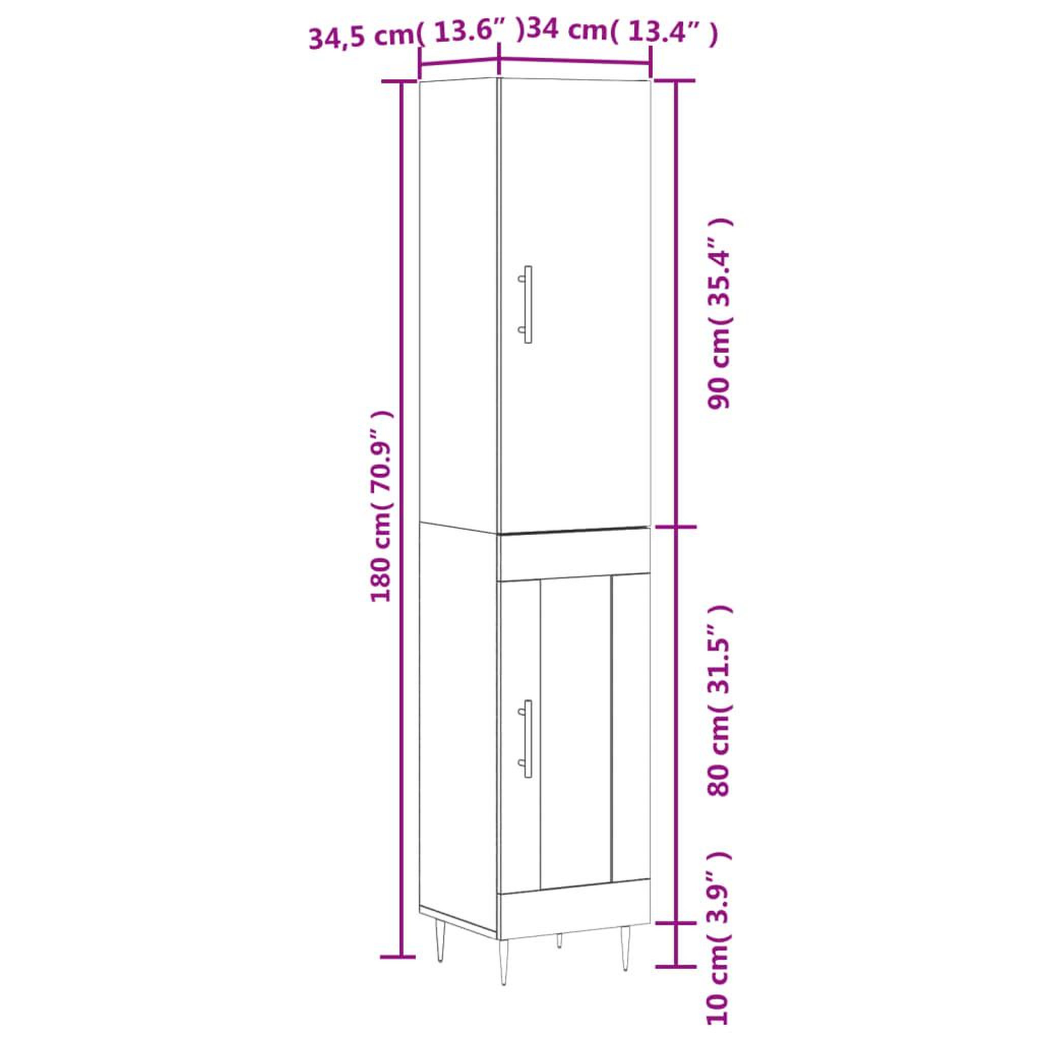 Voir la diapositive 6 : VIDAXL Buffet haut Gris beton 34,5x34x180 cm Bois d'ingenierie