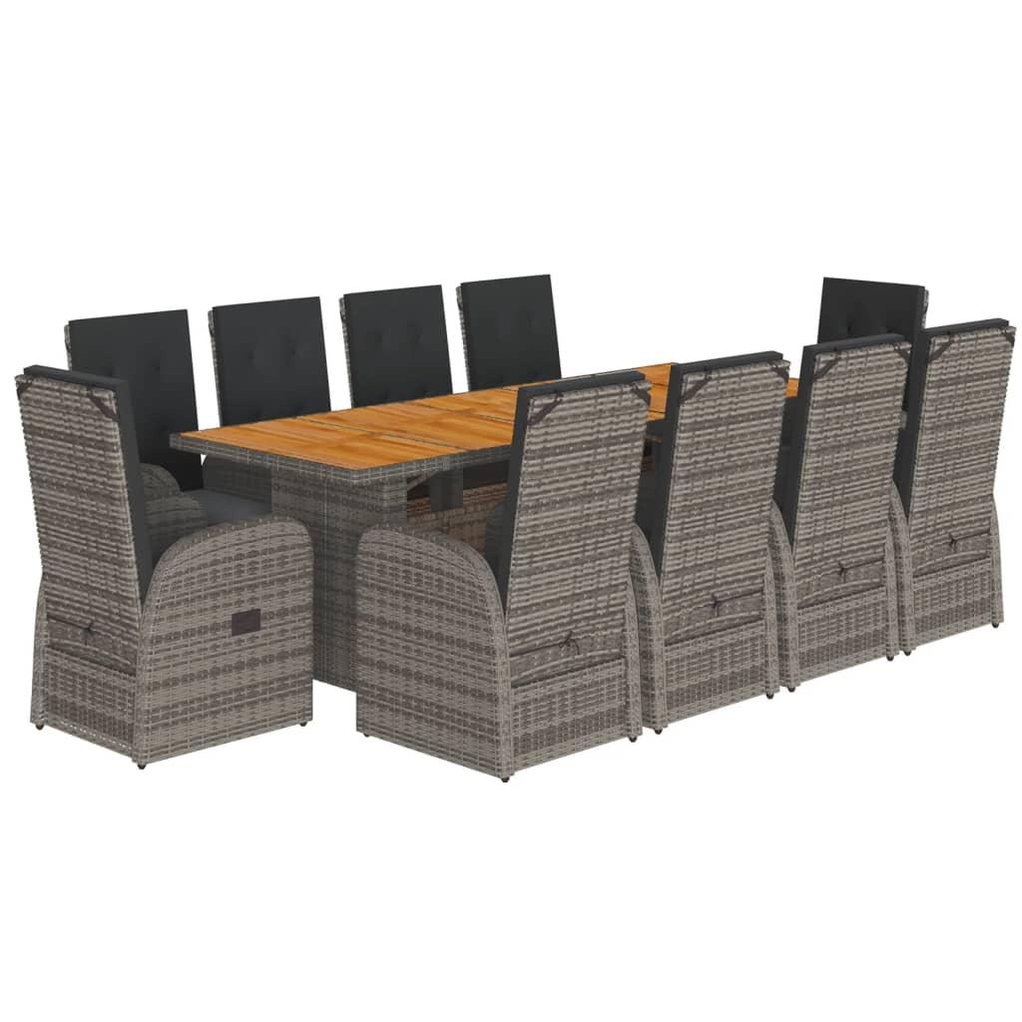 Voir la diapositive 2 : VIDAXL Ensemble a manger de jardin 11pcs avec coussins gris poly rotin