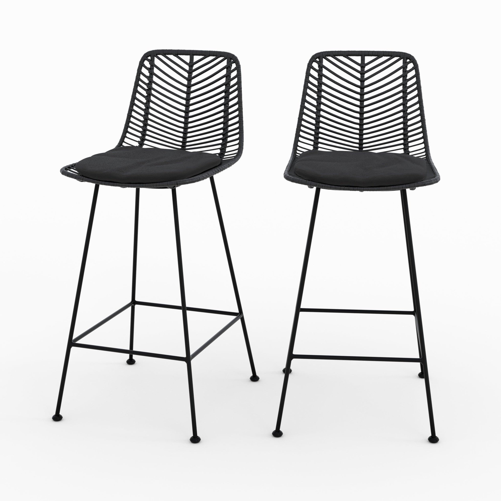 MAISON PAVANE Lot de 2 chaises pour îlot central 66 cm en rotin noir-tamara