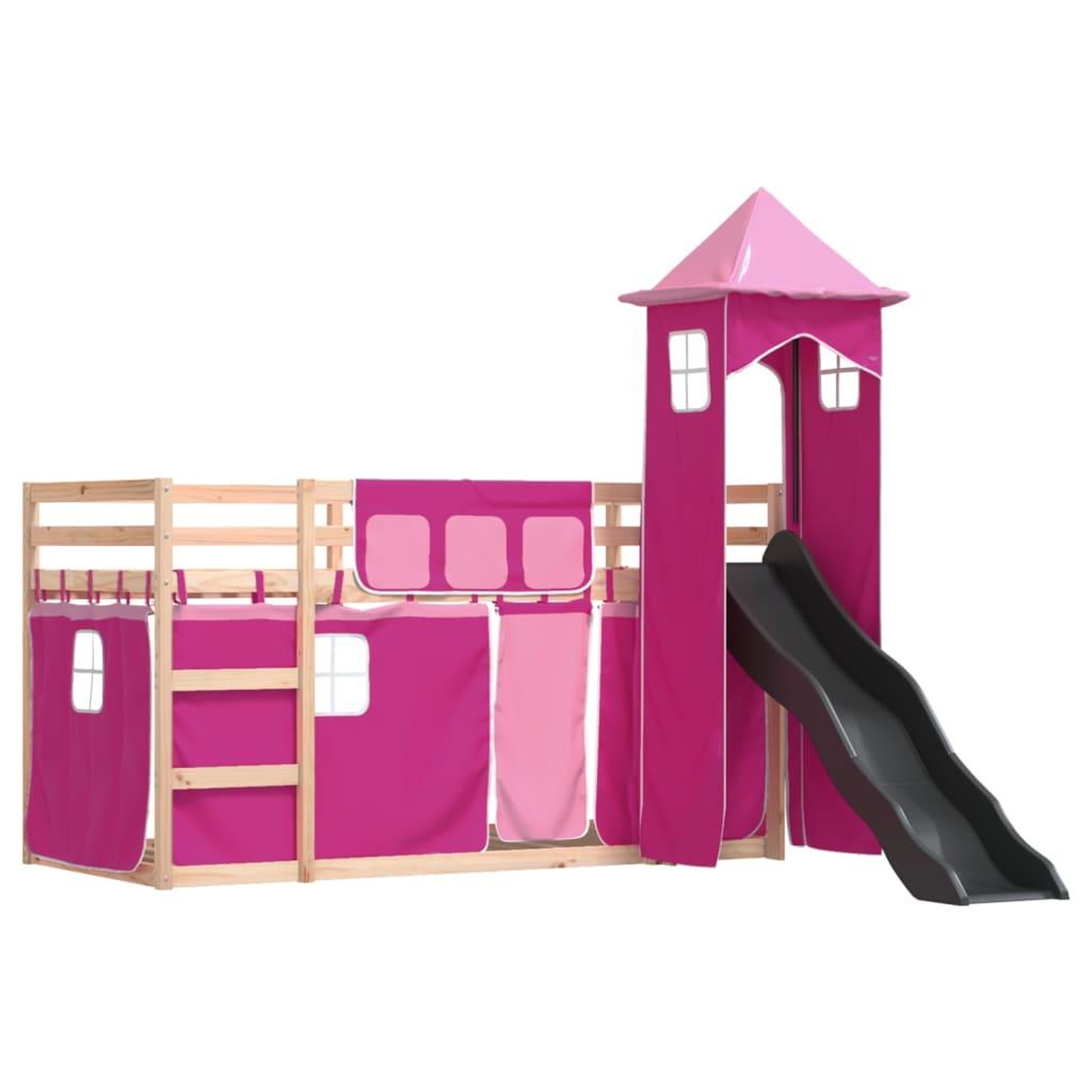 Voir la diapositive 3 : VIDAXL Lit superpose sans matelas avec toboggan et rideaux 80x200 cm