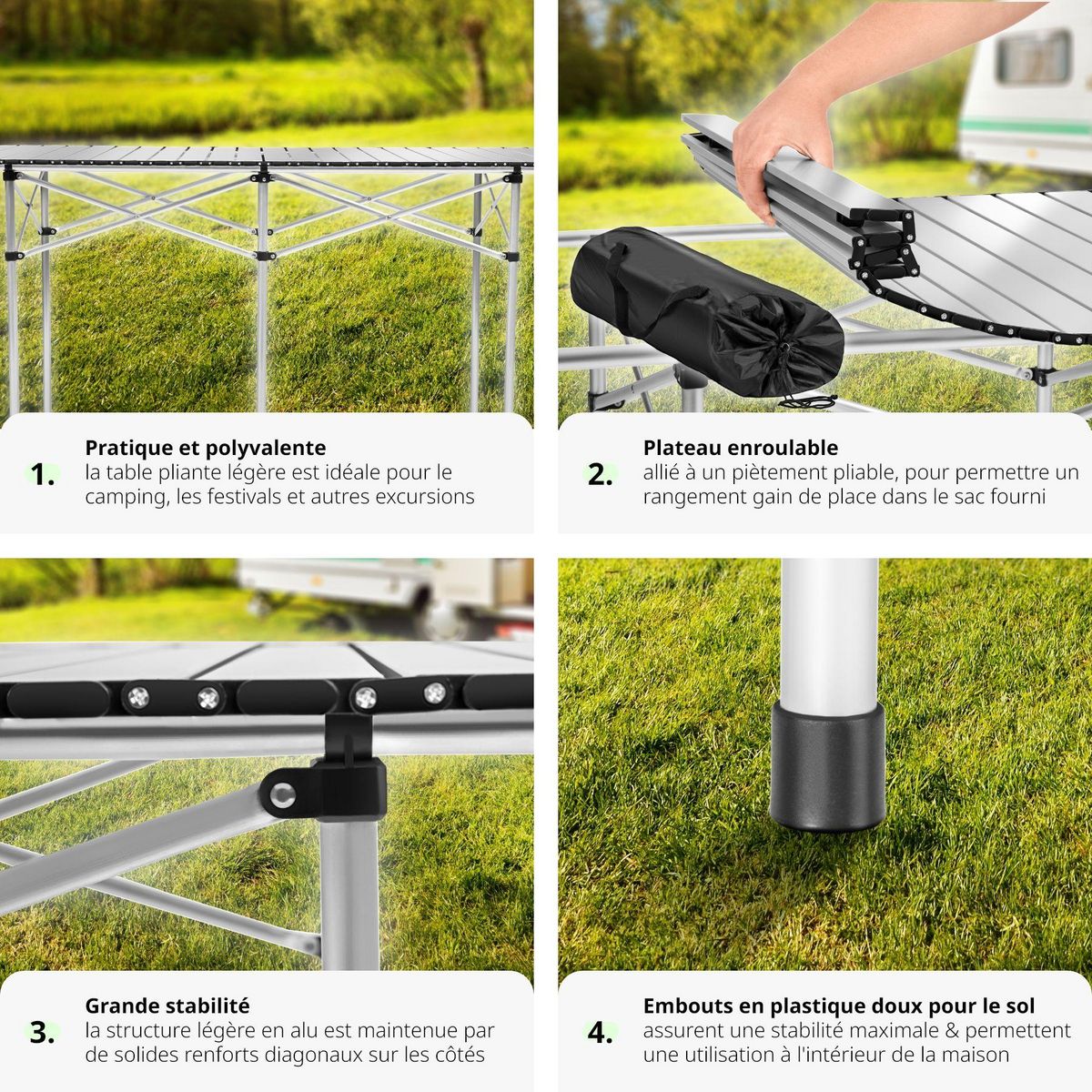 tectake Table de camping pliable gris