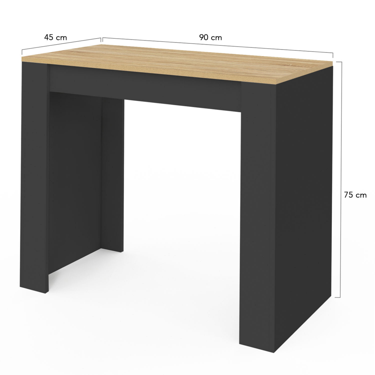 ID MARKET Table console extensible ORLANDO 6 personnes 140 cm bois noir et façon hêtre