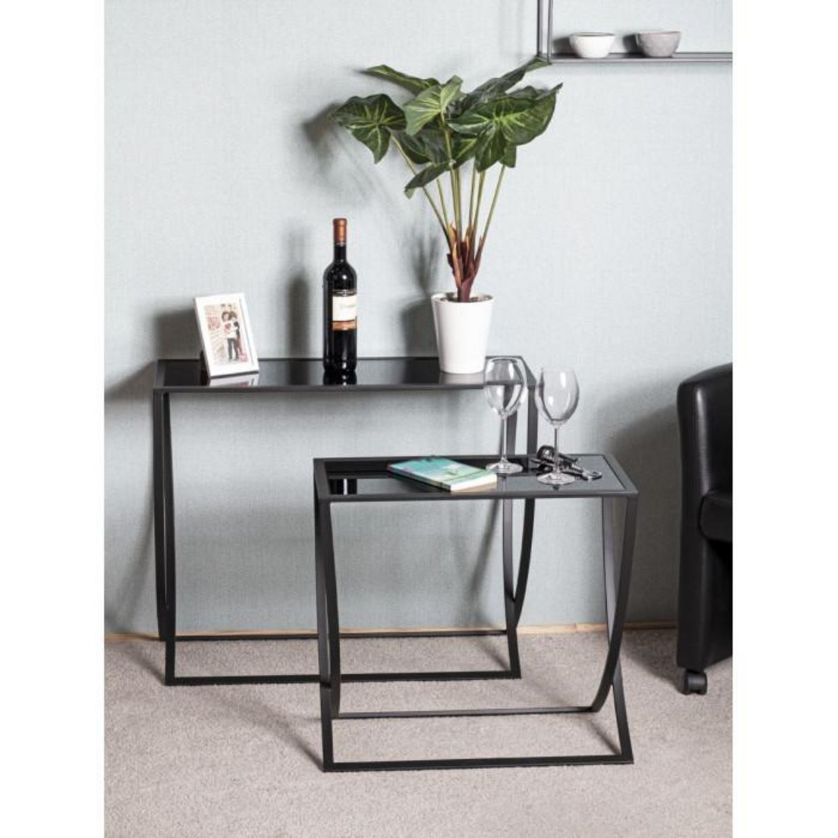 Paris Prix Lot de 2 Tables d'Appoint  Anico  80cm Noir Laqué