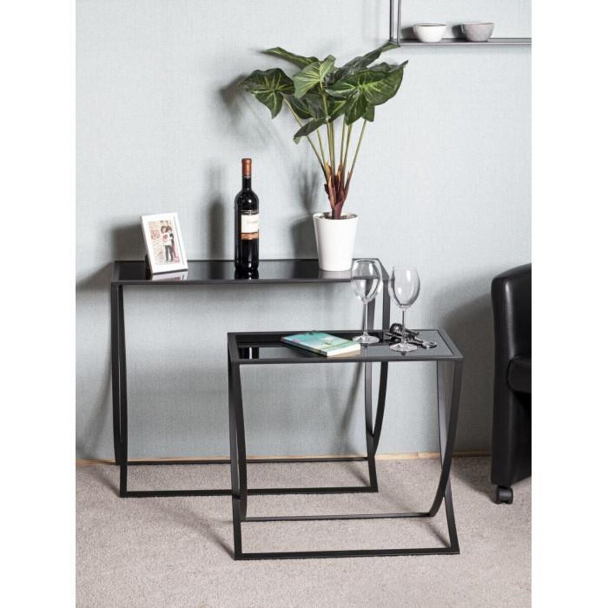 Paris Prix Lot de 2 Tables d'Appoint  Anico  80cm Noir Laqué