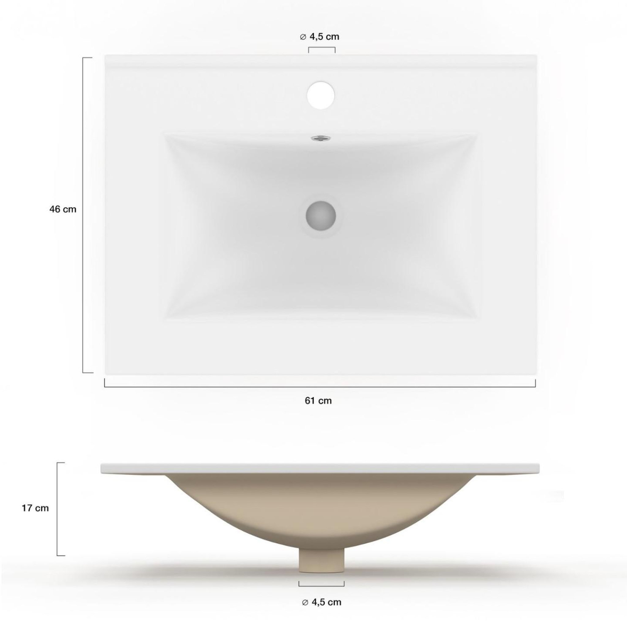 Voir la diapositive 4 : ID MARKET Vasque à encastrer rectangle en céramique blanche l. 61 x l. 46 x h. 17 cm