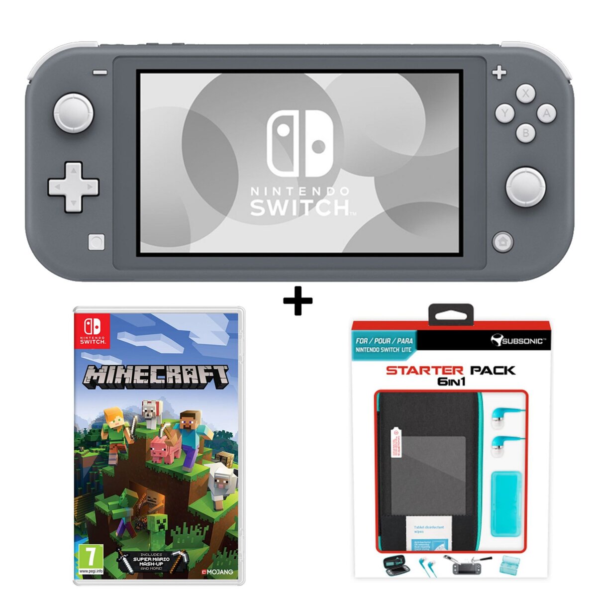 Console Nintendo Switch Lite Grise +  Minecraft + Pack d'accessoires 6 en 1
