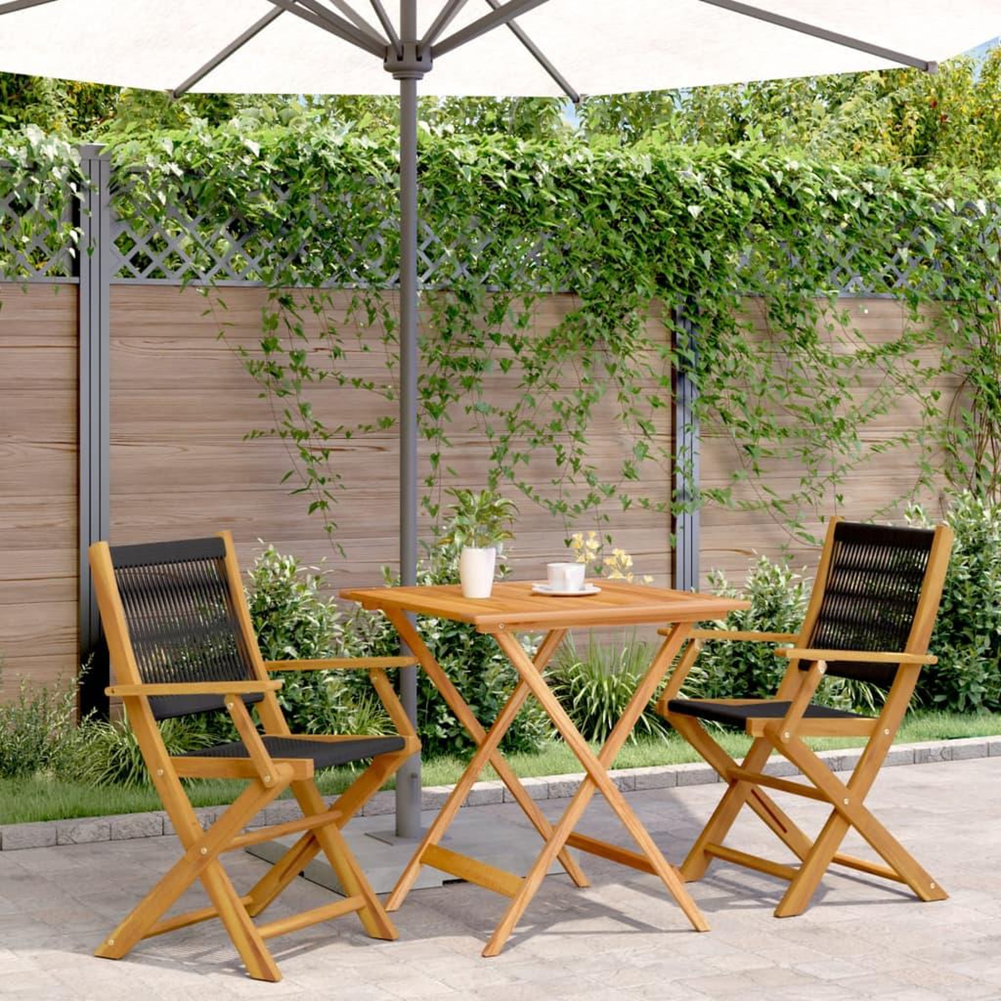 VIDAXL Ensemble de bistro 3 pcs noir polypropylene et bois massif