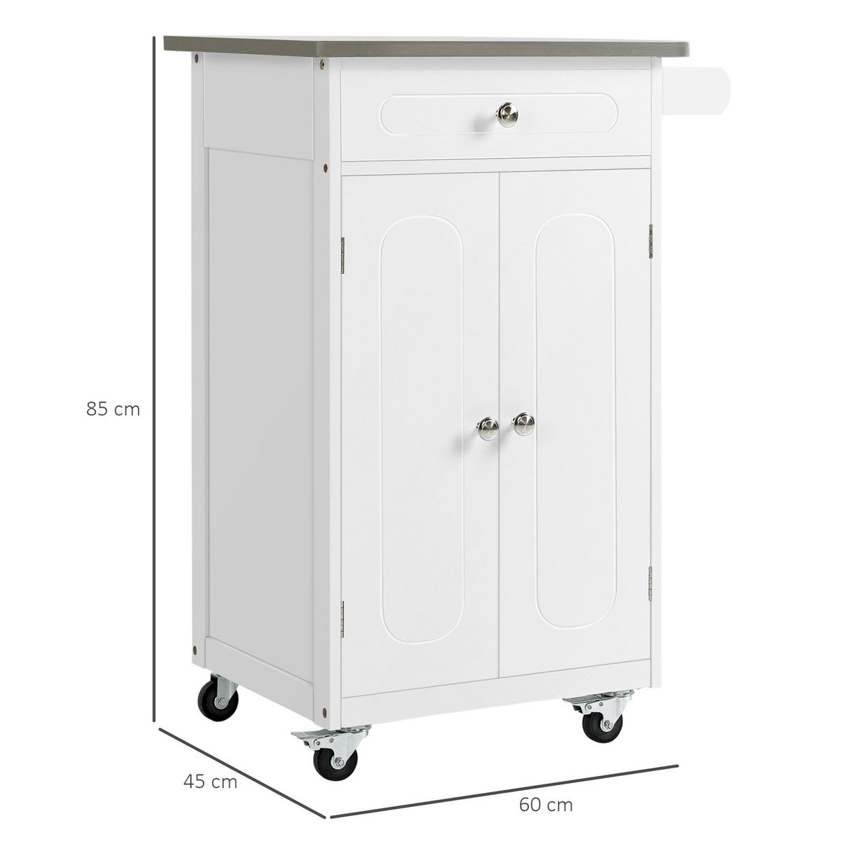 HOMCOM Desserte de cuisine multi-rangements 1 tiroir placard 2 portes avec étagère porte-torchons MDF acier inox.