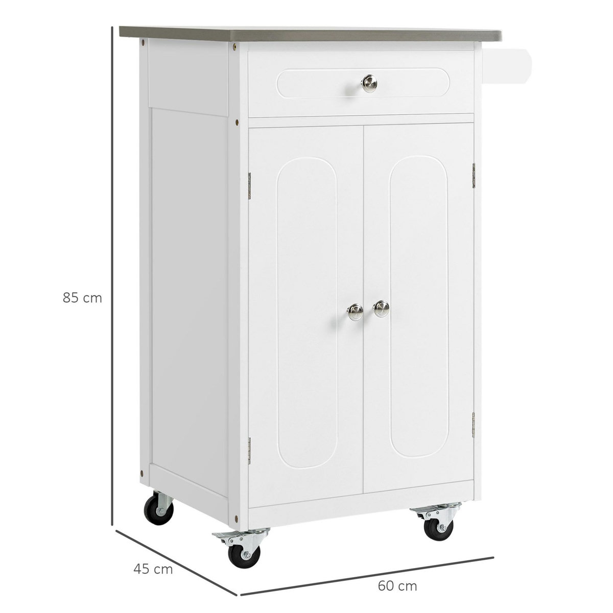 HOMCOM Desserte de cuisine multi-rangements 1 tiroir placard 2 portes avec étagère porte-torchons MDF acier inox.