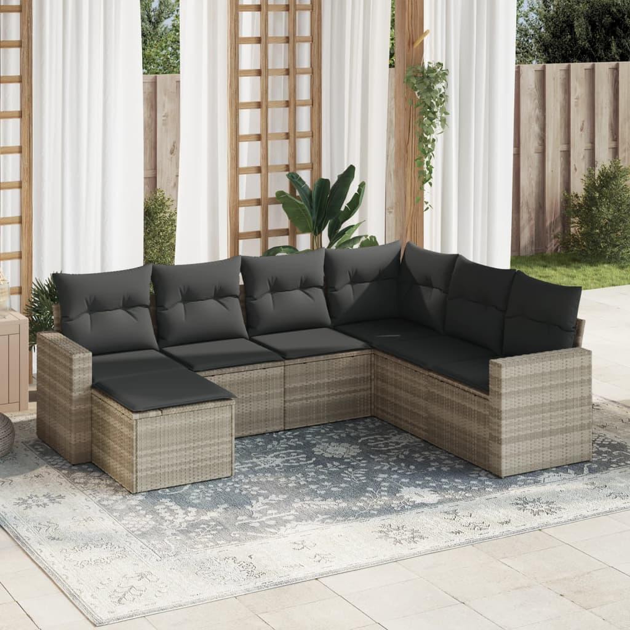 VIDAXL Salon de jardin avec coussins 7 pcs gris clair resine tressee