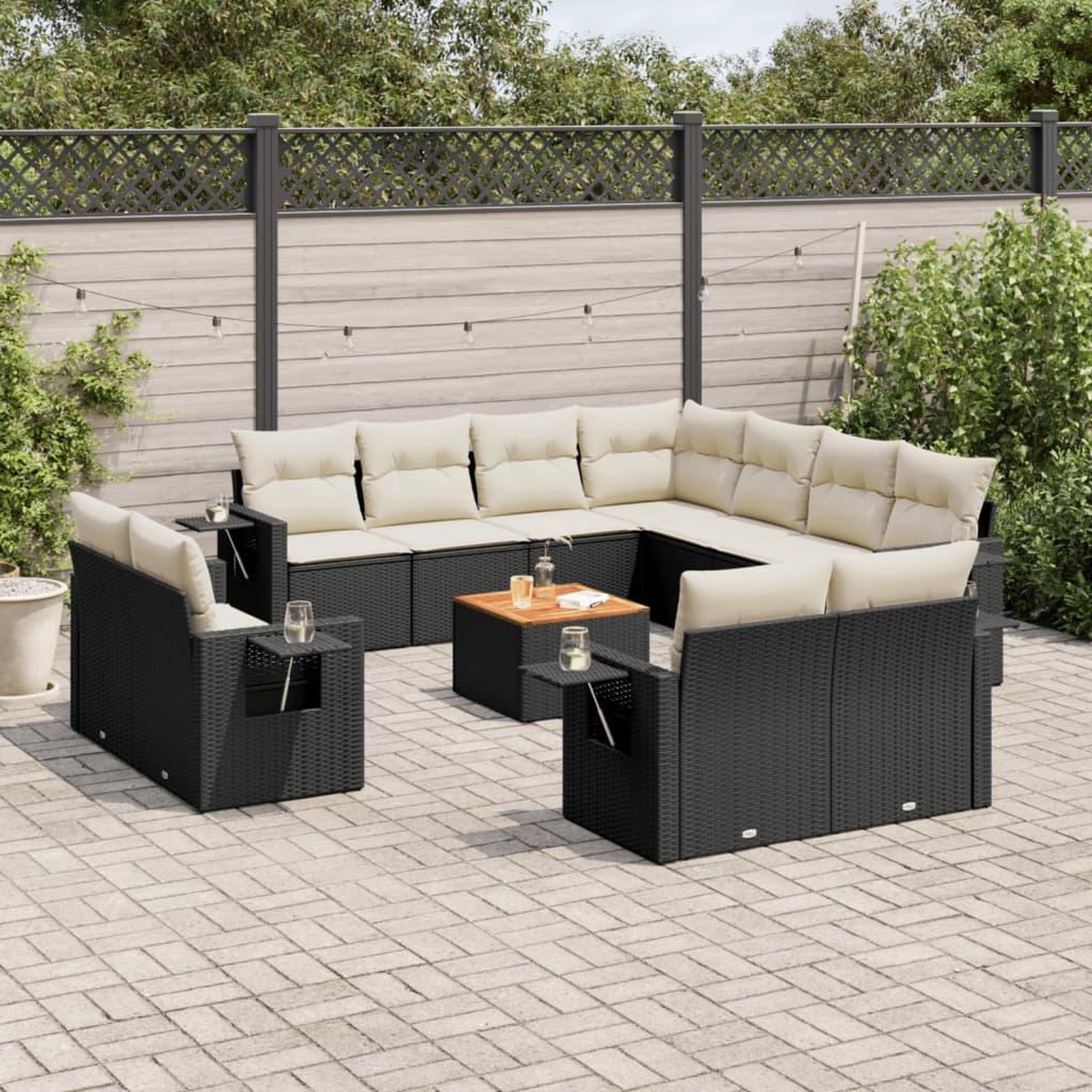 VIDAXL Salon de jardin 12 pcs avec coussins noir resine tressee