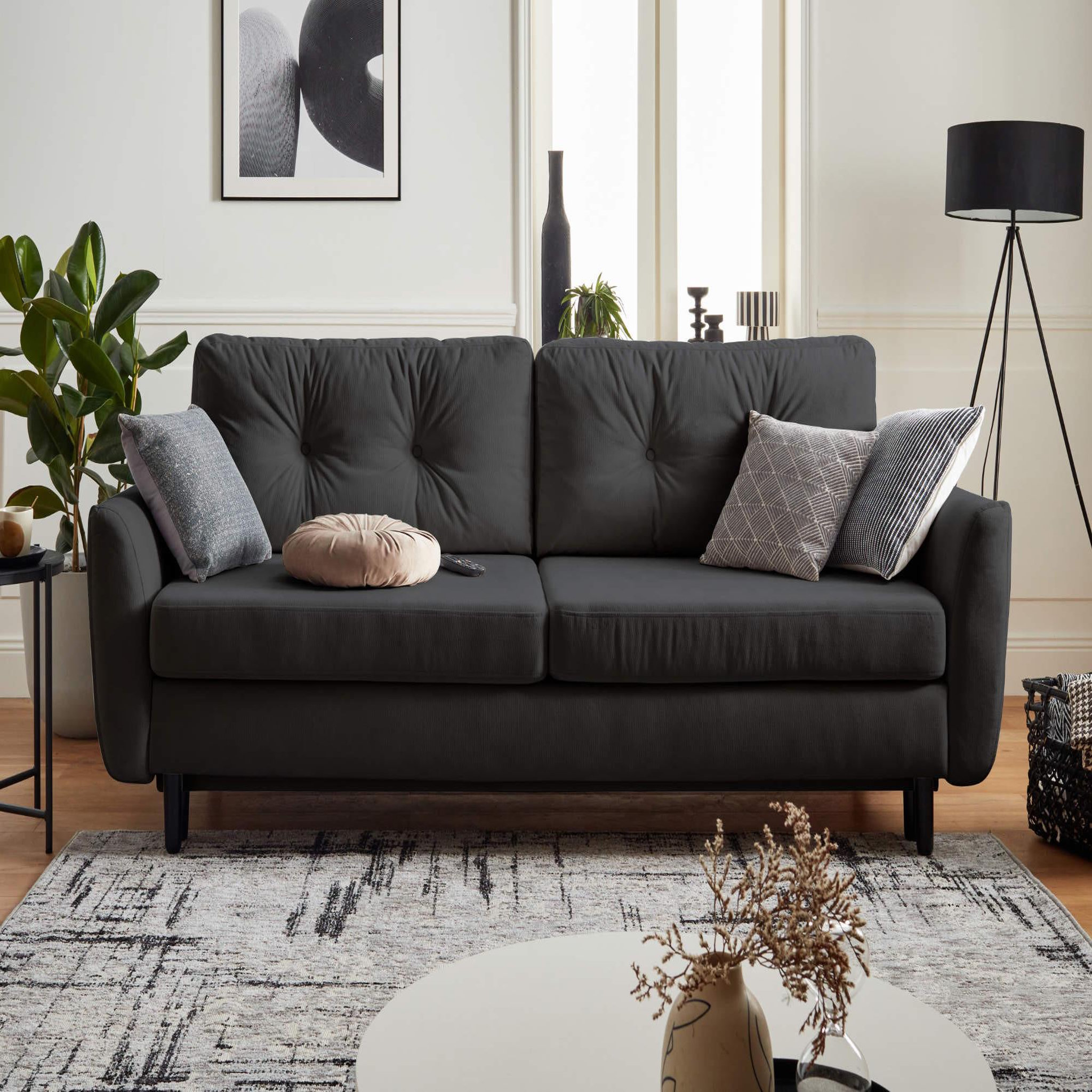 Voir la diapositive 2 : BEST MOBILIER Nils - canapé droit 3 places convertible - avec coffre de rangement - velours