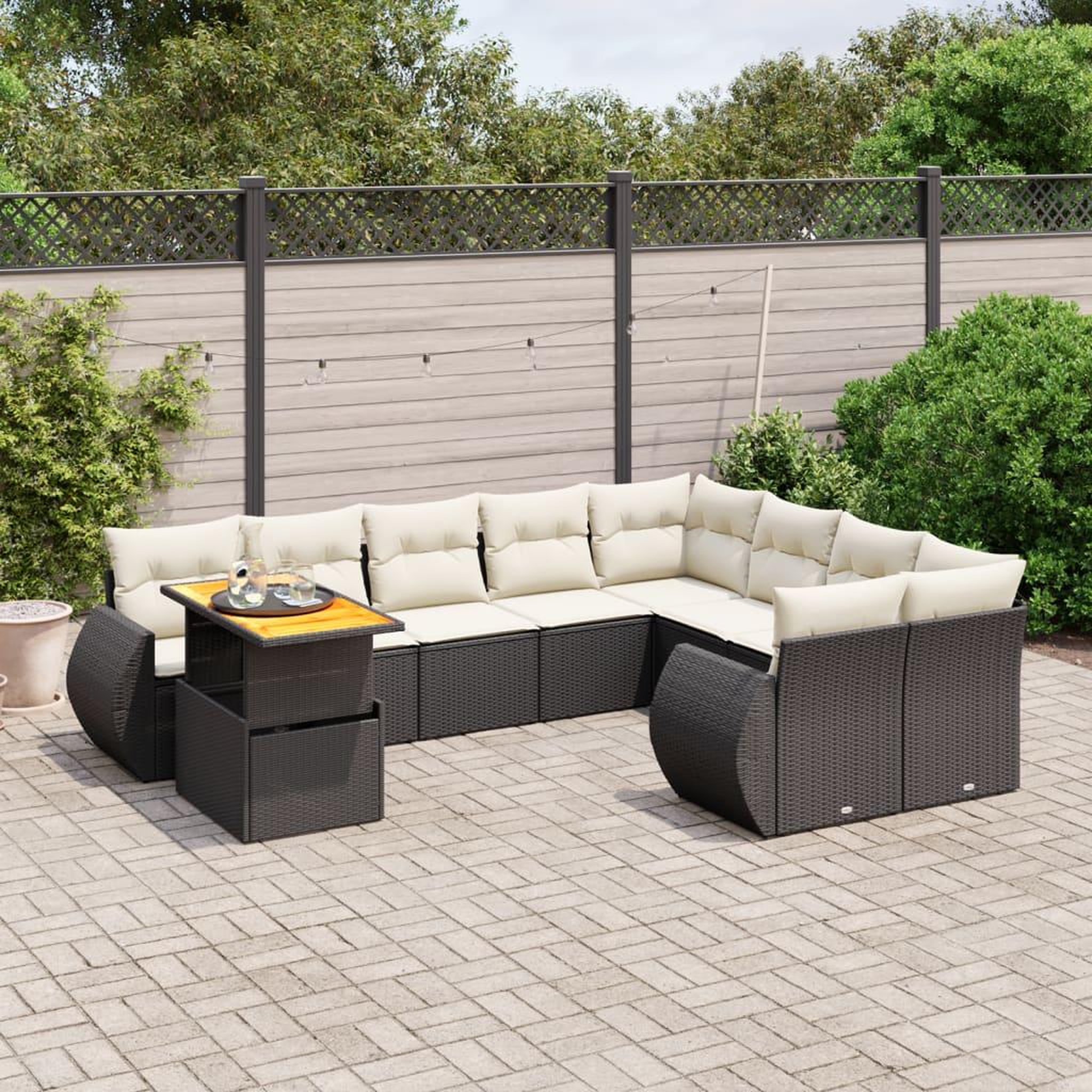 VIDAXL Salon de jardin 10 pcs avec coussins noir resine tressee