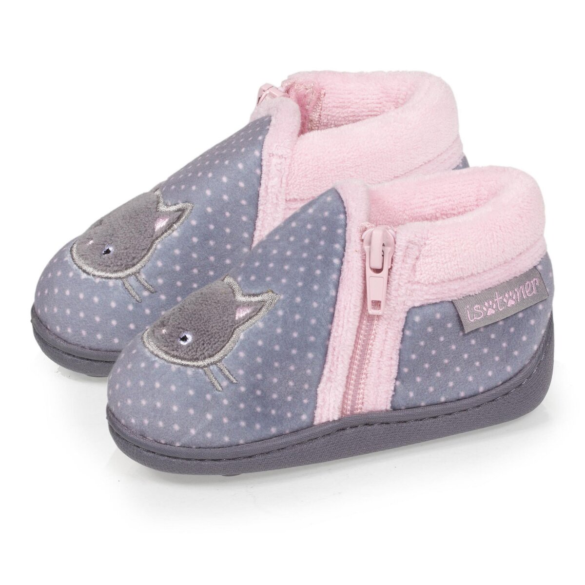 Isotoner Chaussons Bottillons bébé Fille Zip, en microvelours,Chat