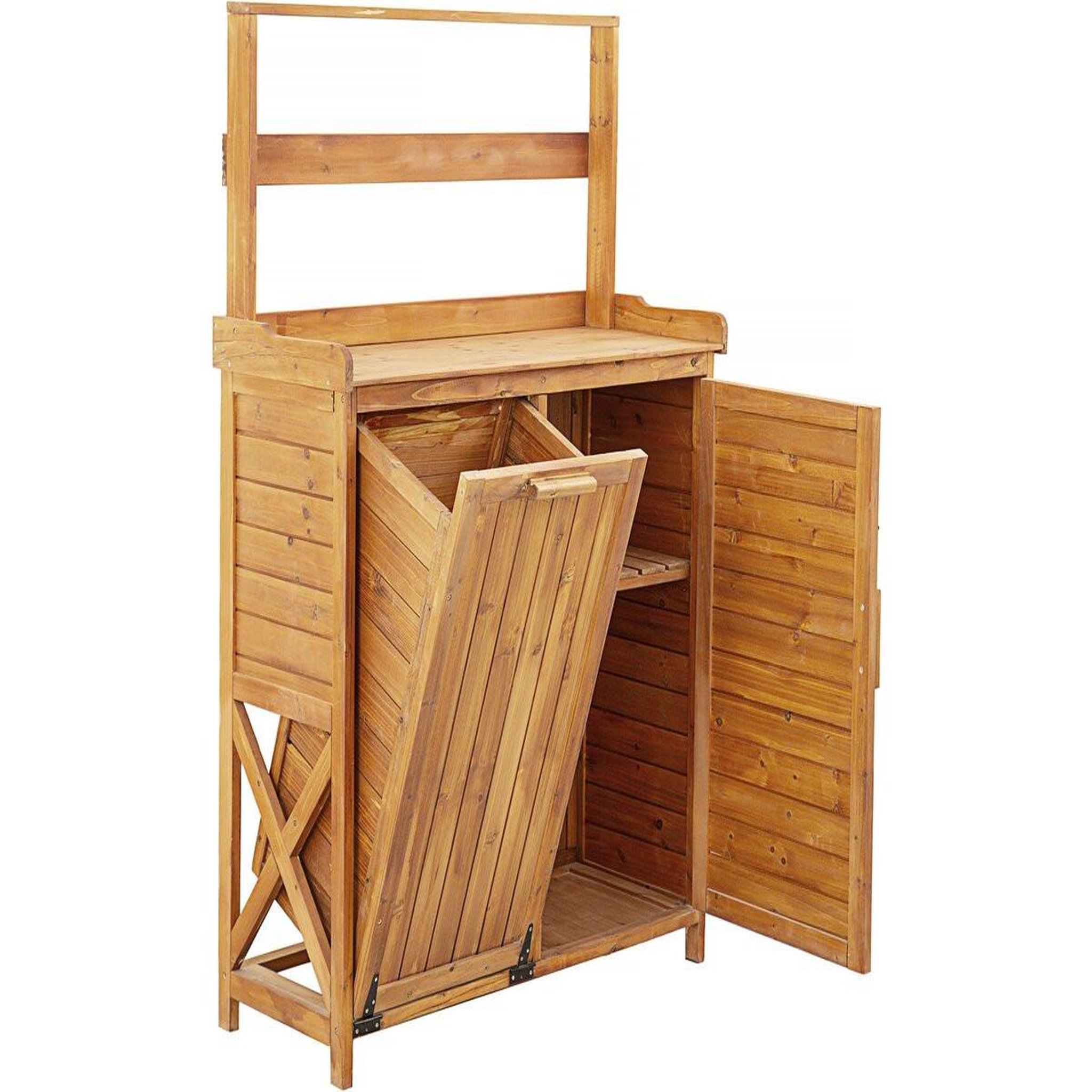 Voir la diapositive 3 : Habitat et Jardin Armoire de jardin en bois avec poubelle intégrée  Lou  - Marron