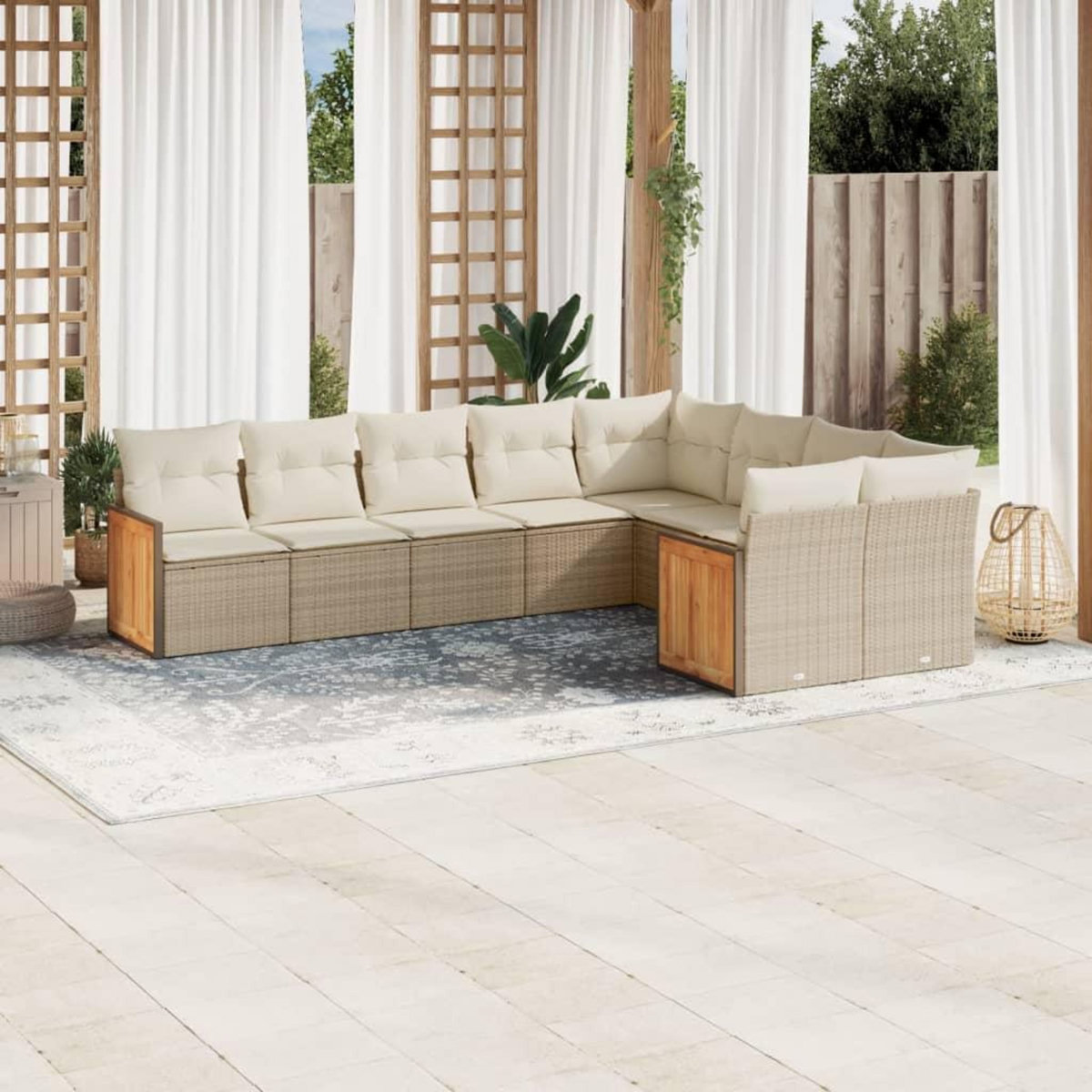 VIDAXL Salon de jardin avec coussins 9 pcs beige resine tressee