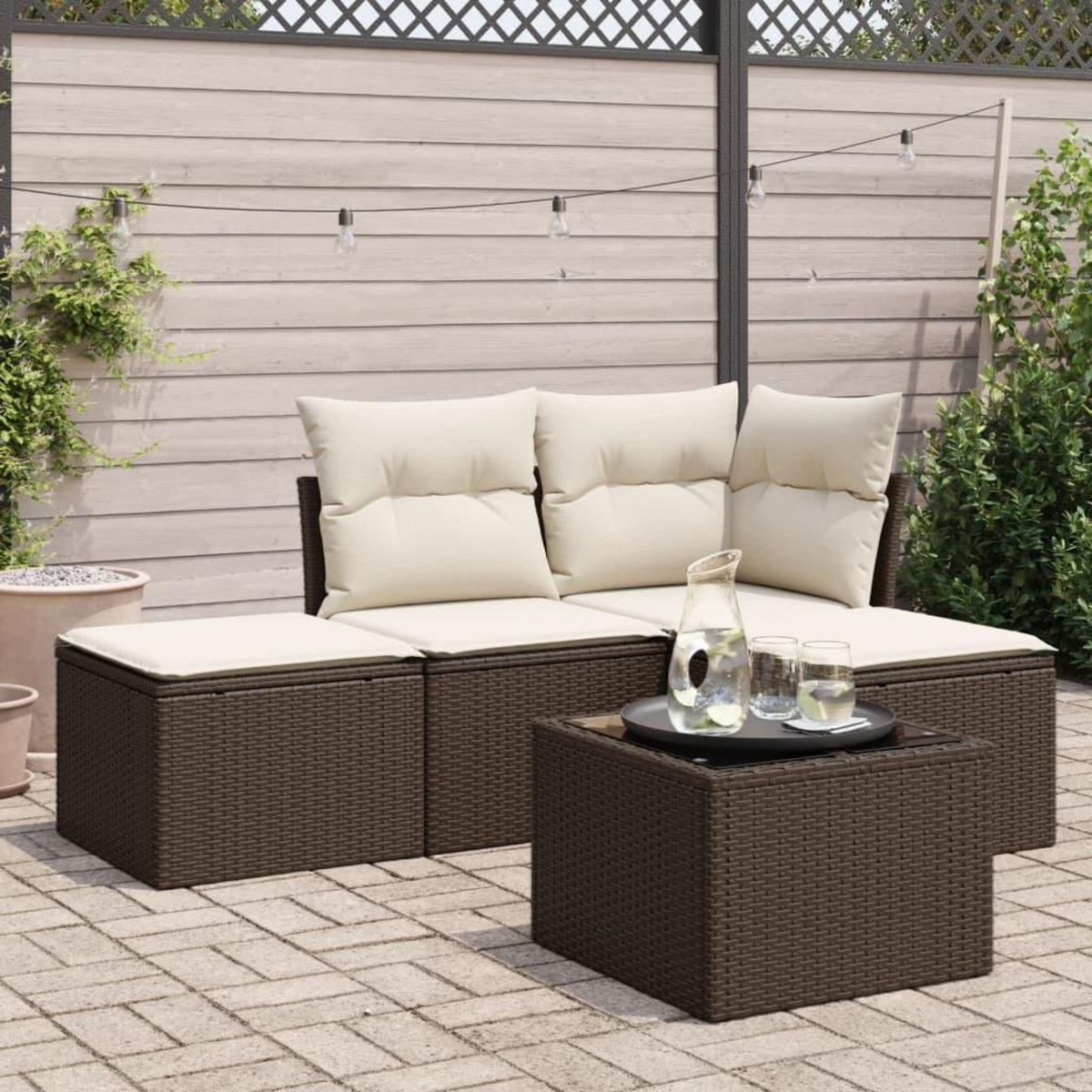 VIDAXL Salon de jardin avec coussins 5 pcs marron resine tressee