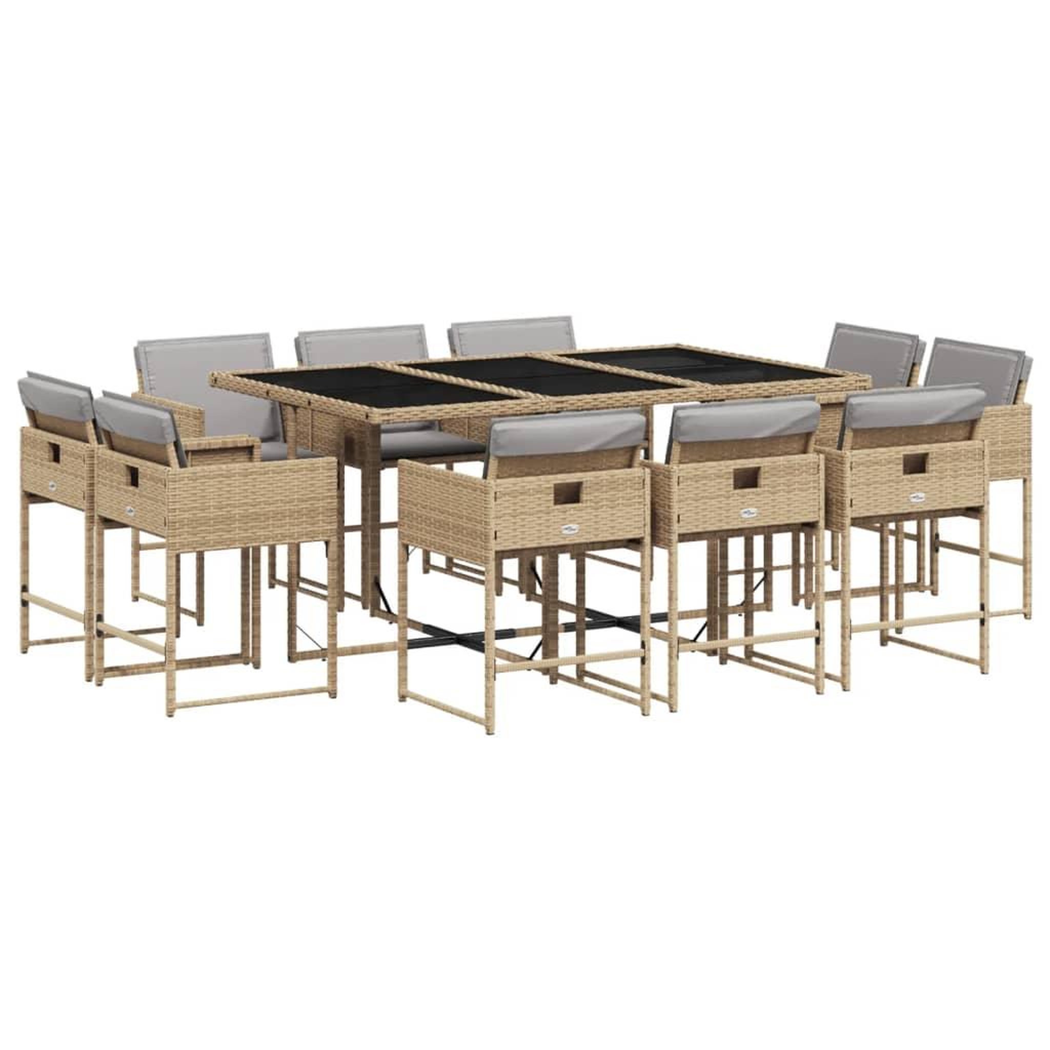 Voir la diapositive 2 : VIDAXL Ensemble a manger de jardin et coussins 11 pcs melange beige