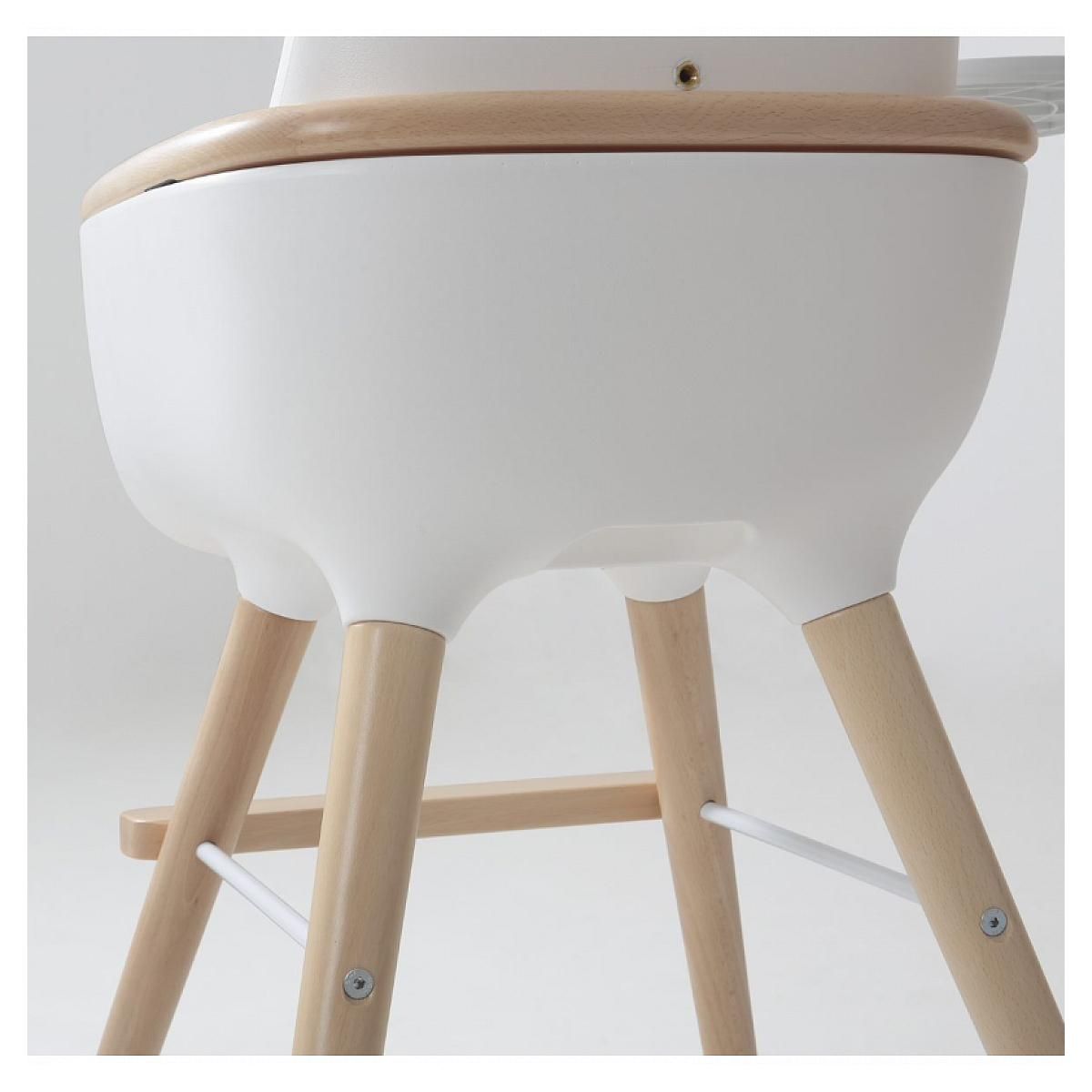 MICUNA Chaise Haute Ovo Original One Luxe Blanc/Naturel Harnais Simili Cuir Beige