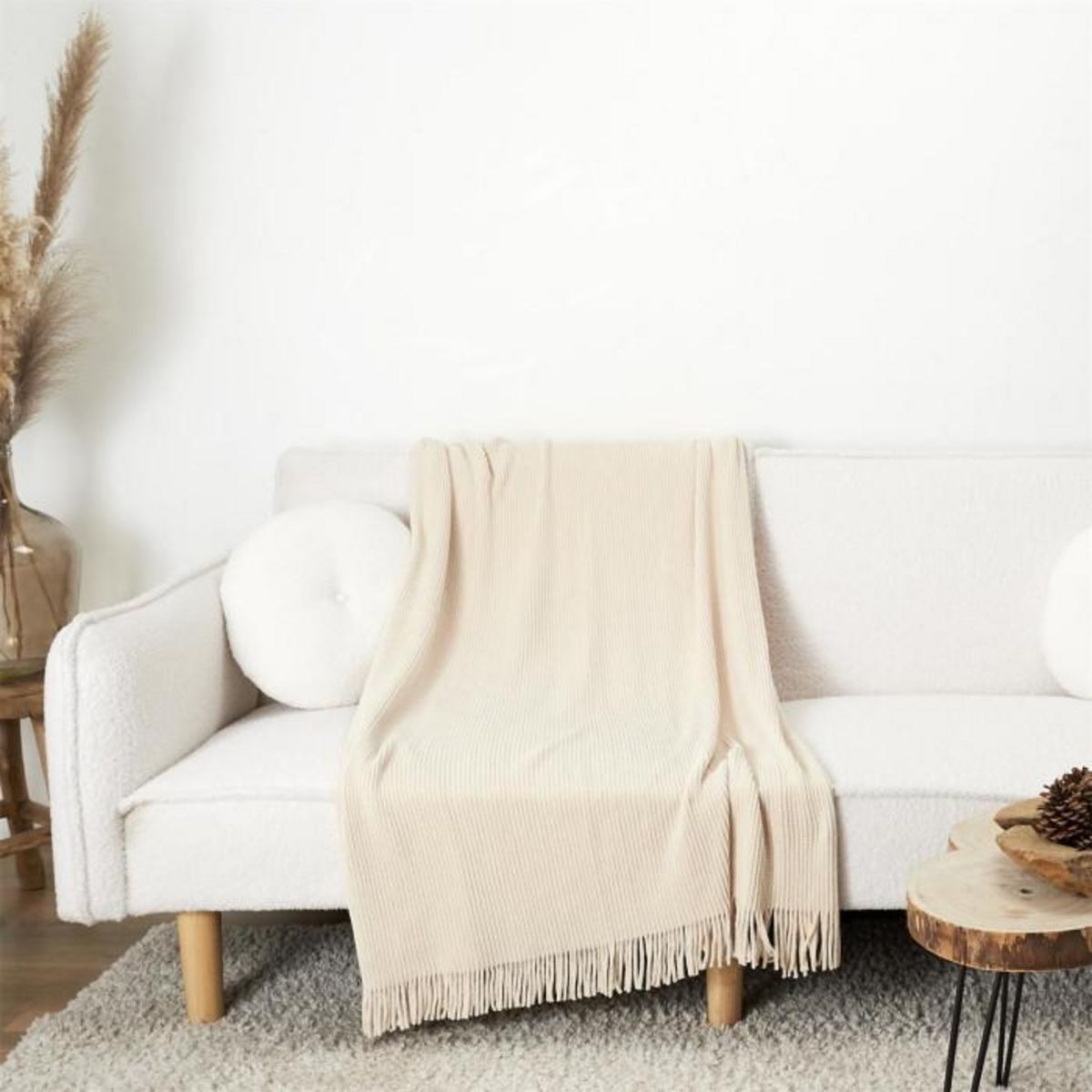 Paris Prix Plaid Chenille  Franges  120x150cm Beige