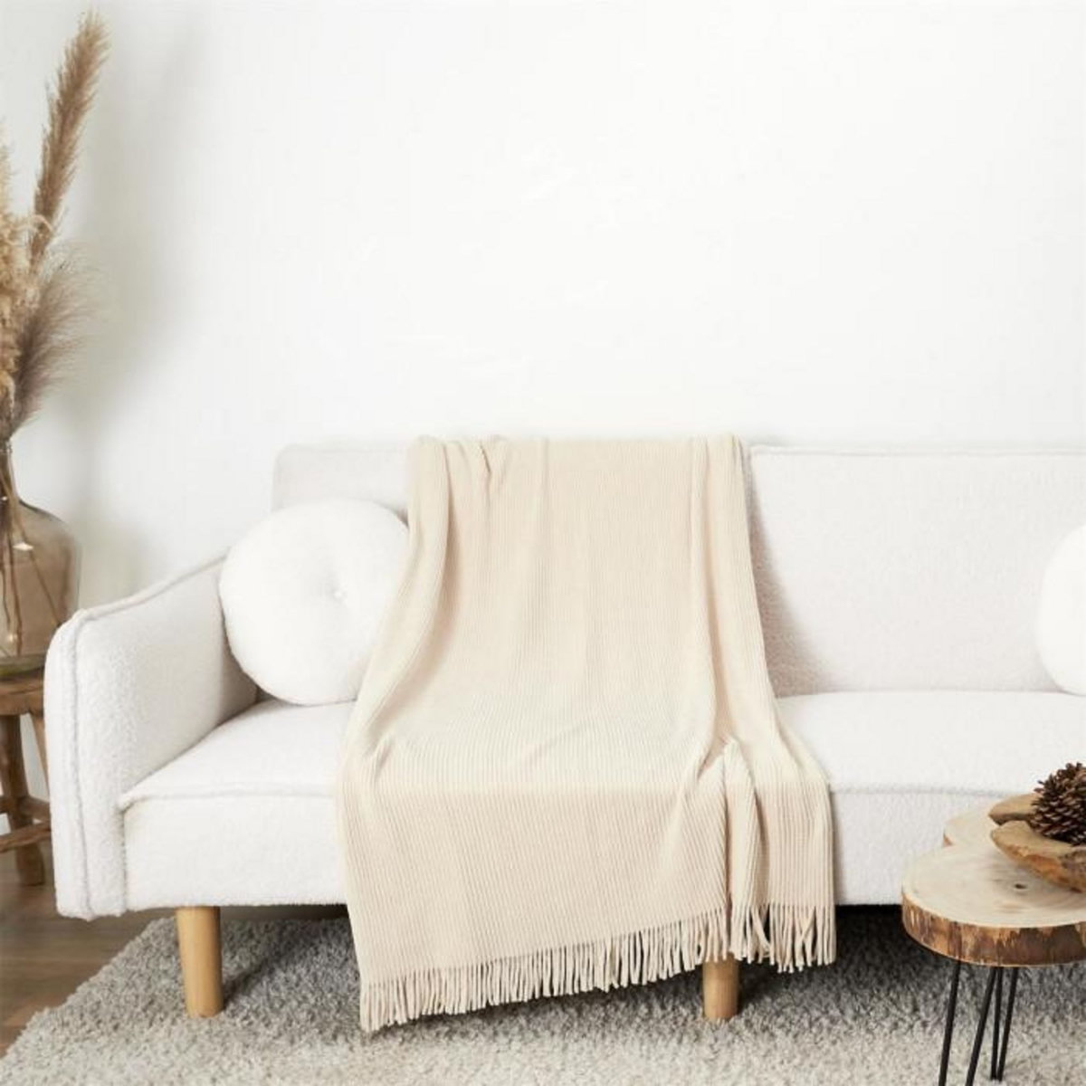 Paris Prix Plaid Chenille  Franges  120x150cm Beige