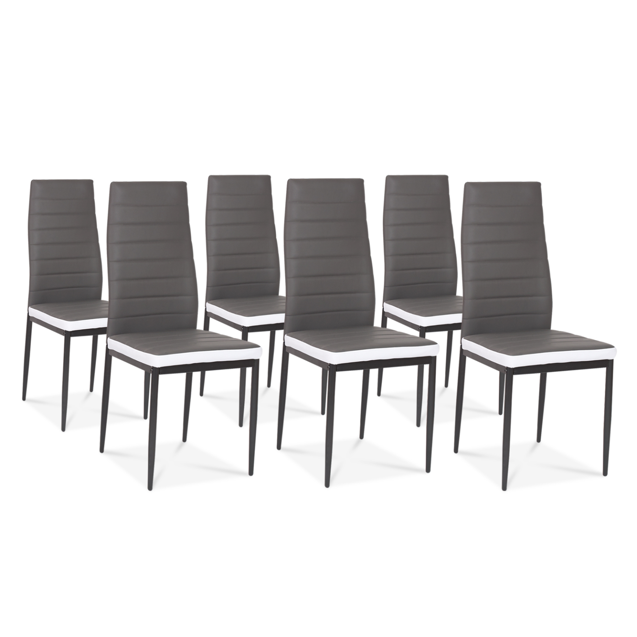 Voir la diapositive 4 : ID MARKET Ensemble table à manger georgia 140 cm blanche et grise et 6 chaises romane grises liseré blanc
