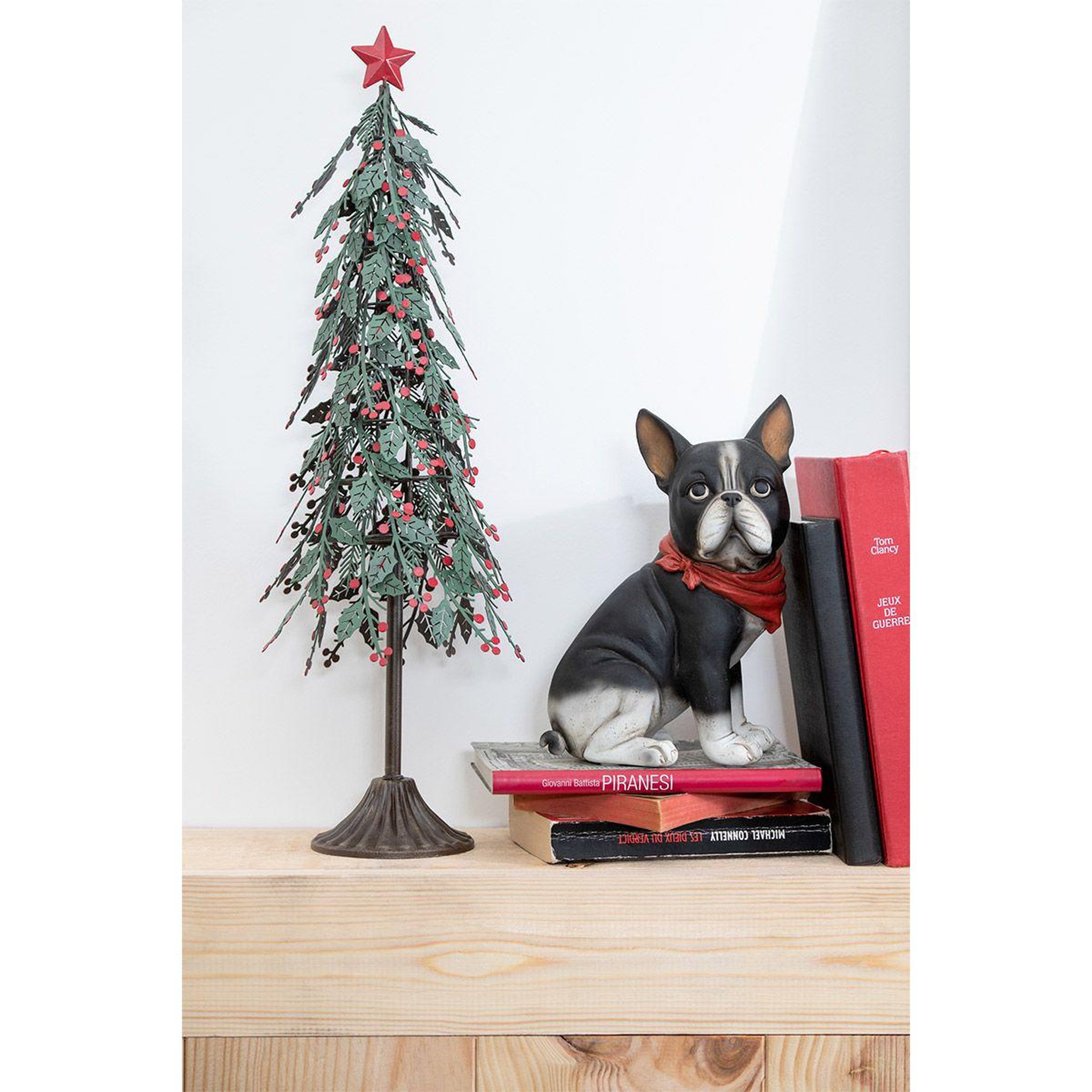 Voir la diapositive 2 : J-LINE Sapin de noël à poser  feuilles  52cm vert & rouge
