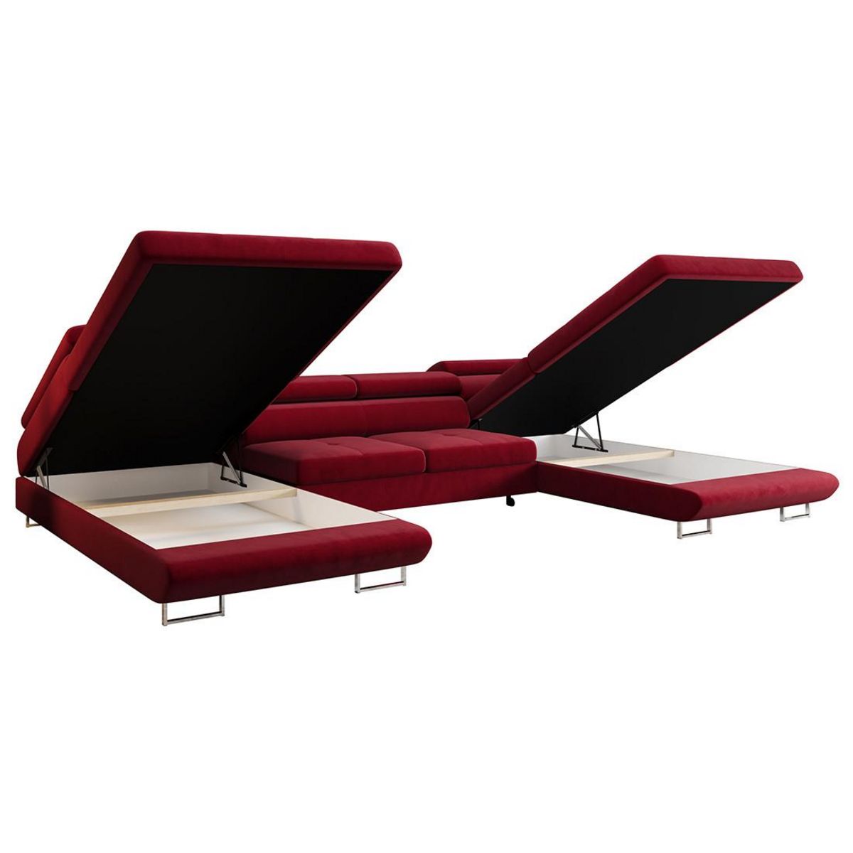 BEST MOBILIER Ayden - canapé panoramique en u 7 places convertible avec coffre et têtières réglables en tissu