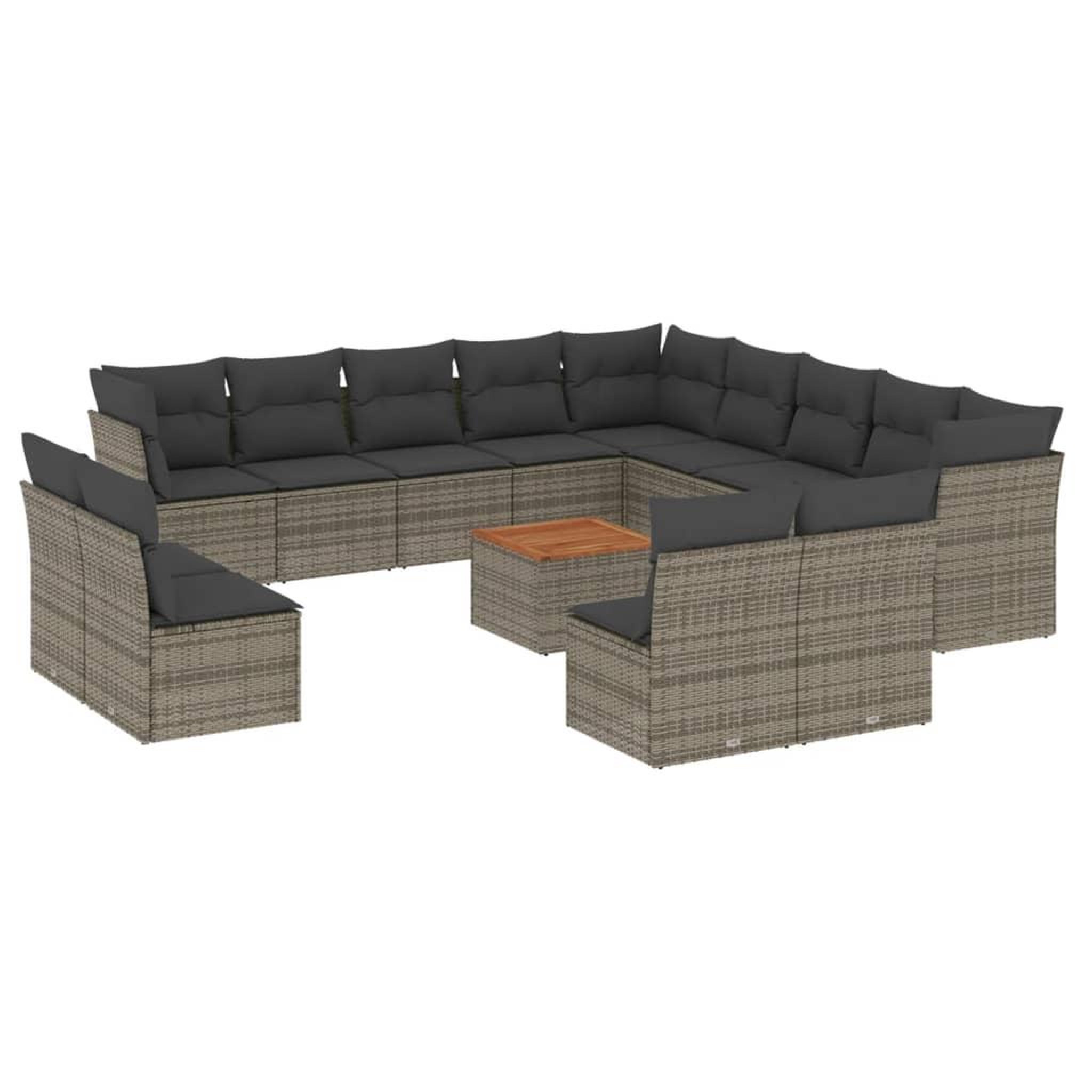 Voir la diapositive 2 : VIDAXL Salon de jardin avec coussins 14 pcs gris resine tressee