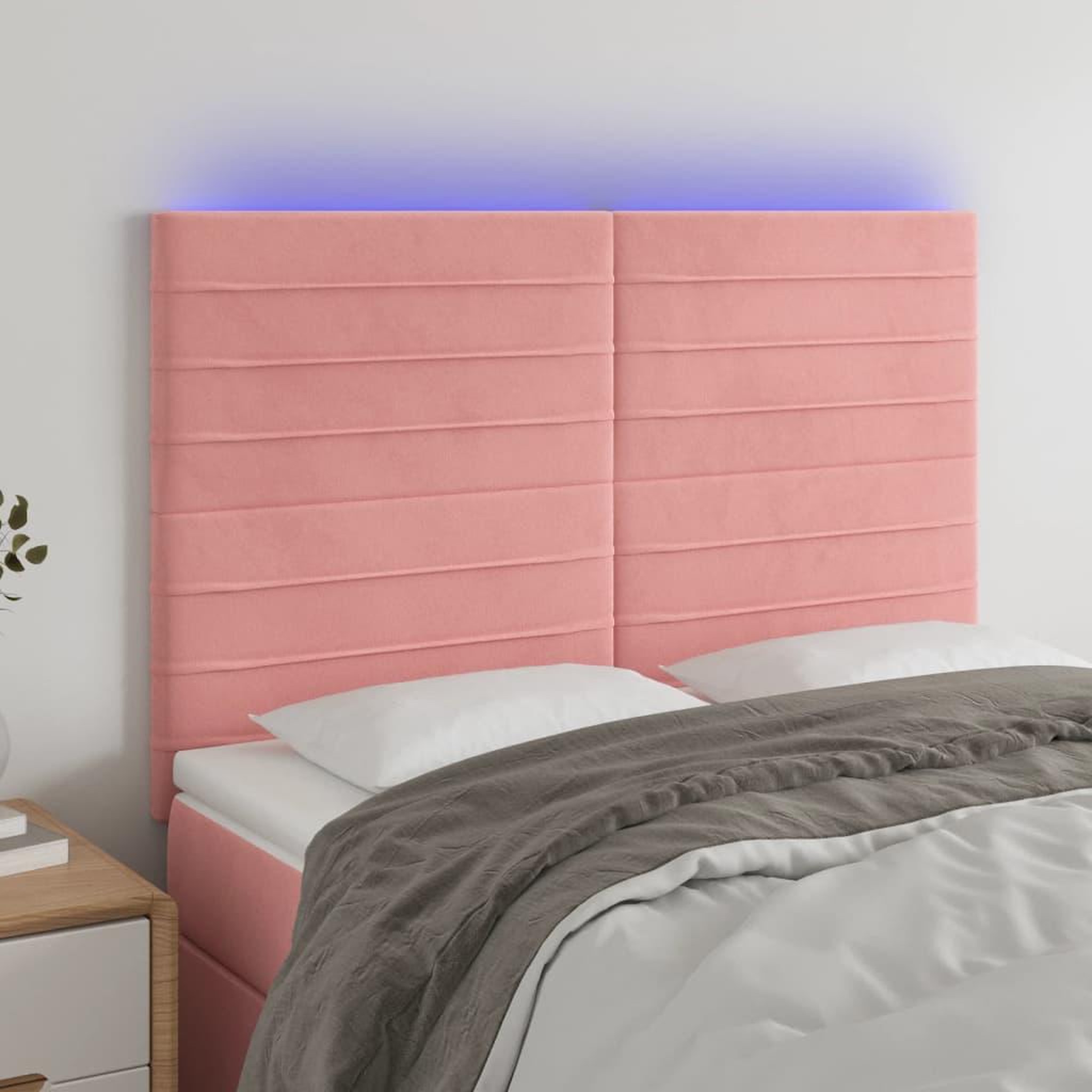 Voir la diapositive 1 : VIDAXL Tete de lit a LED Rose 144x5x118/128 cm Velours