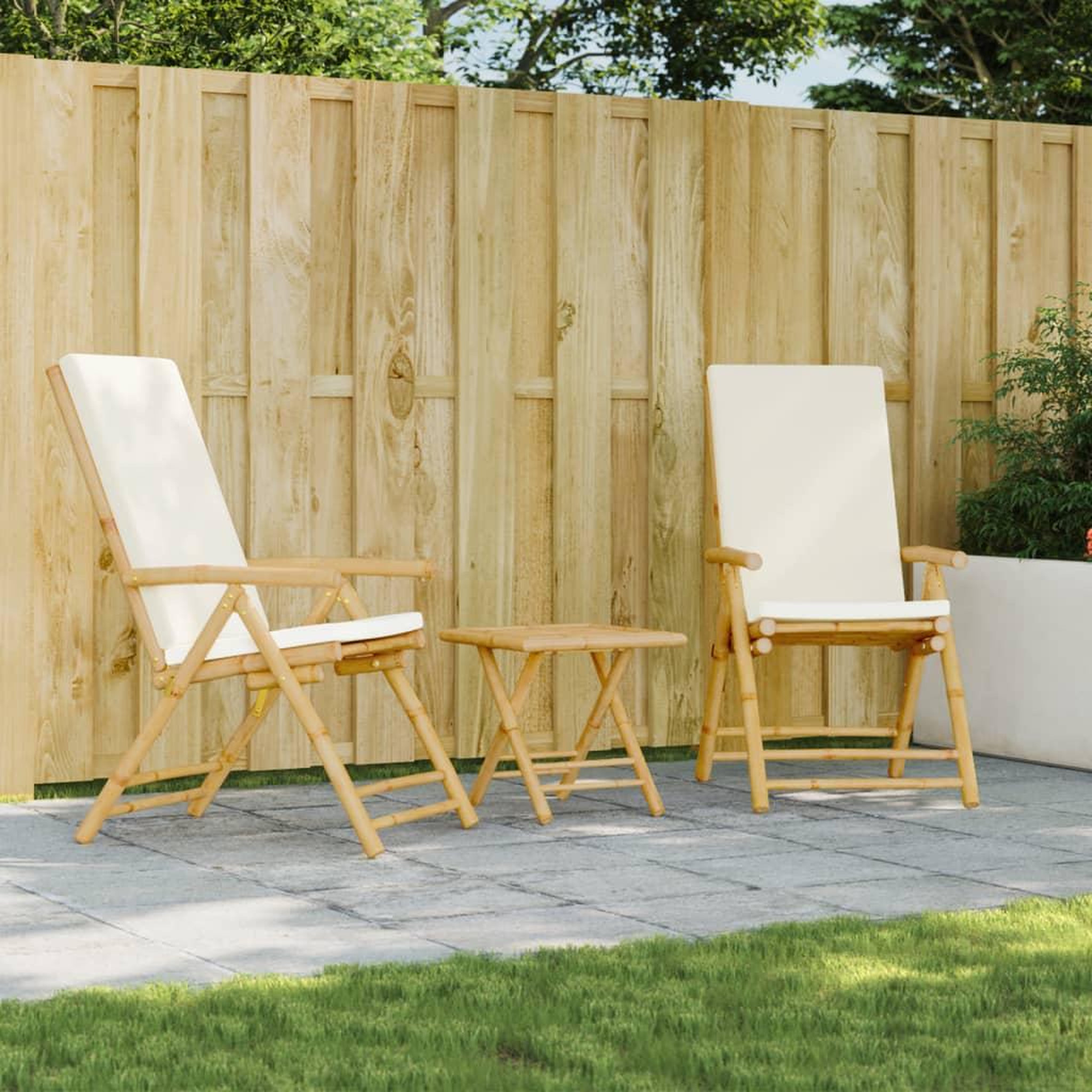 VIDAXL Chaises inclinables de jardin pliantes lot de 2 coussins bambou