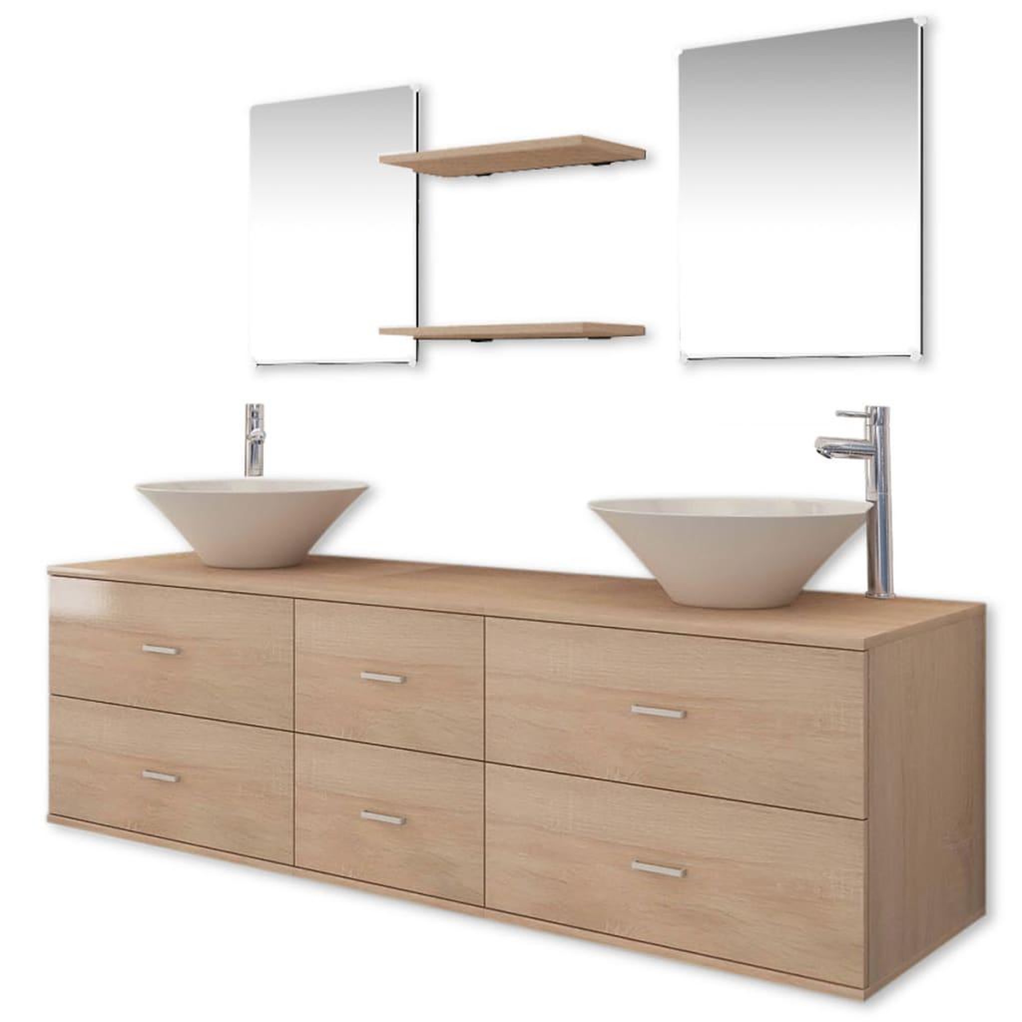 Voir la diapositive 2 : VIDAXL Meuble de salle de bain 9 pcs avec lavabo et robinet Beige
