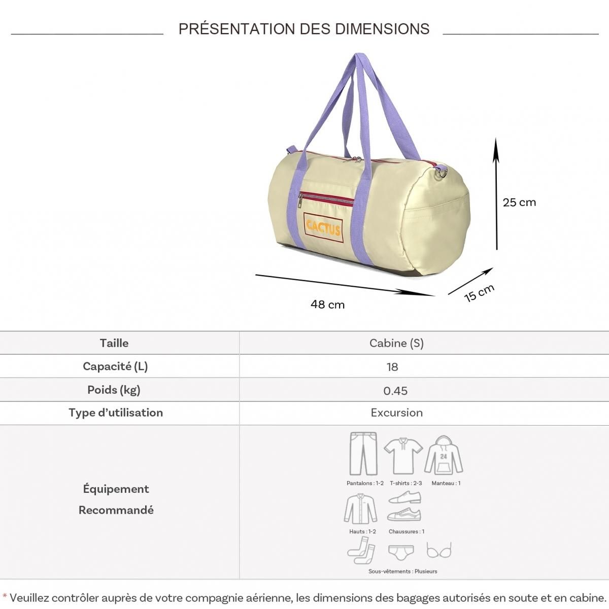 Cactus Sac de voyage week-end 18L et sport sans roulettes