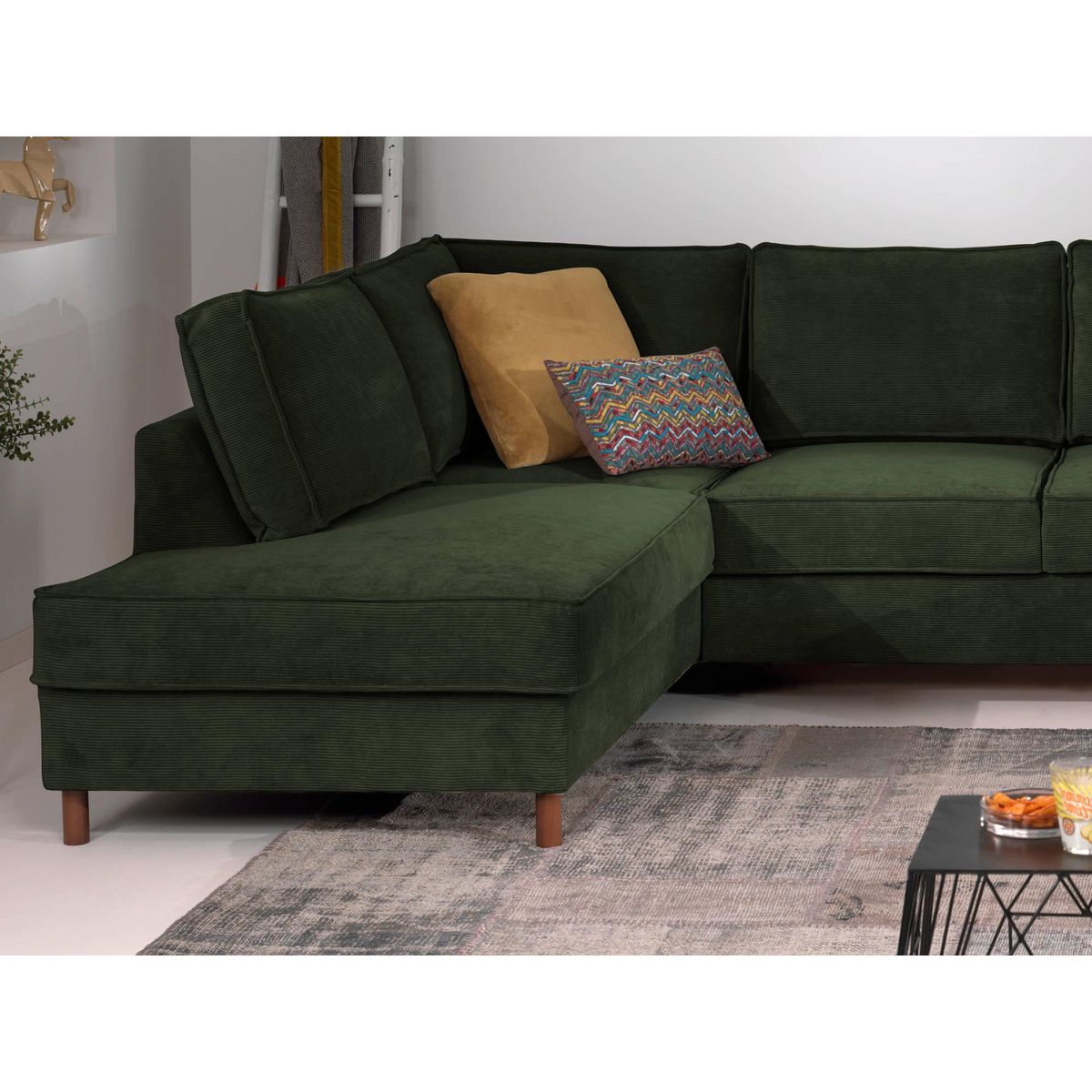 LISA DESIGN Jake - canapé panoramique d'angle gauche - convertible avec coffre - 7 places - en velours côtelé