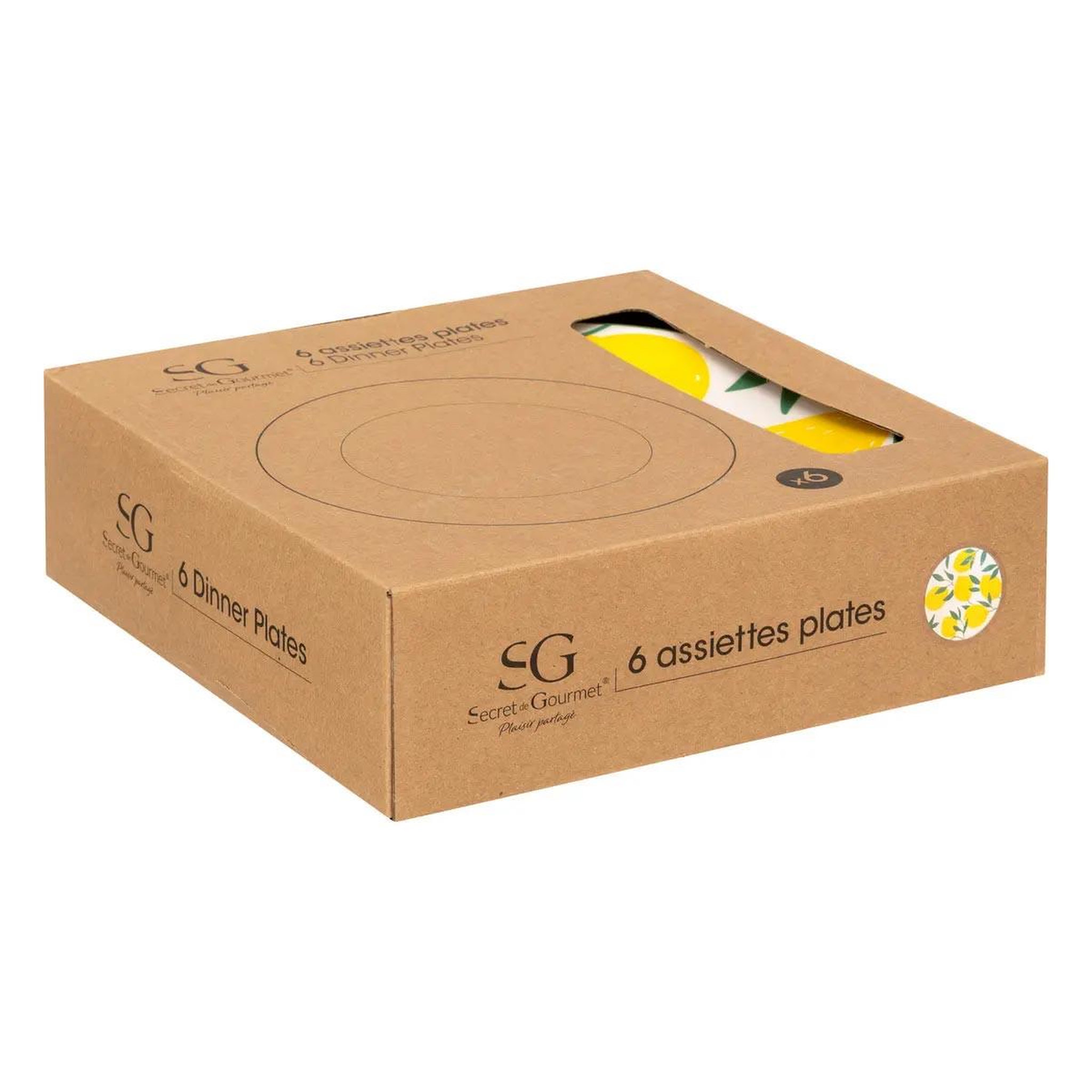 Voir la diapositive 5 : SECRET DE GOURMET Lot de 6 assiettes plates  citrons  26cm multicolore