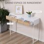 Voir la diapositive 4 : HOMCOM Table console industriel 2 tiroirs aspect bois de chêne sculpté motif à chevrons piètement métal blanc