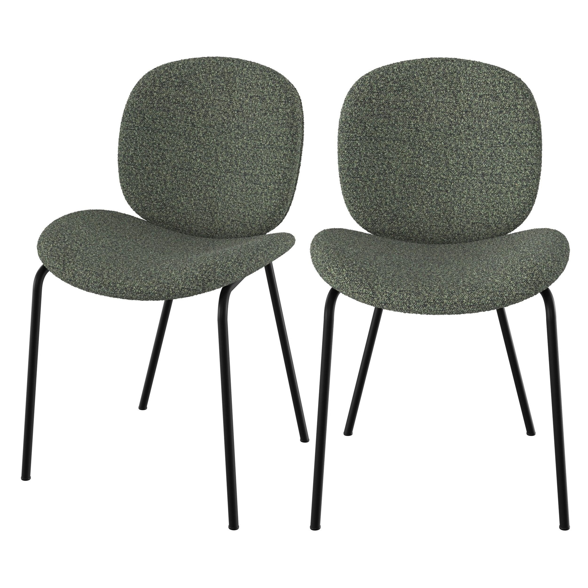 MAISON PAVANE Lot de 2 chaises en tissu bouclé vert et pieds en métal noir-iris